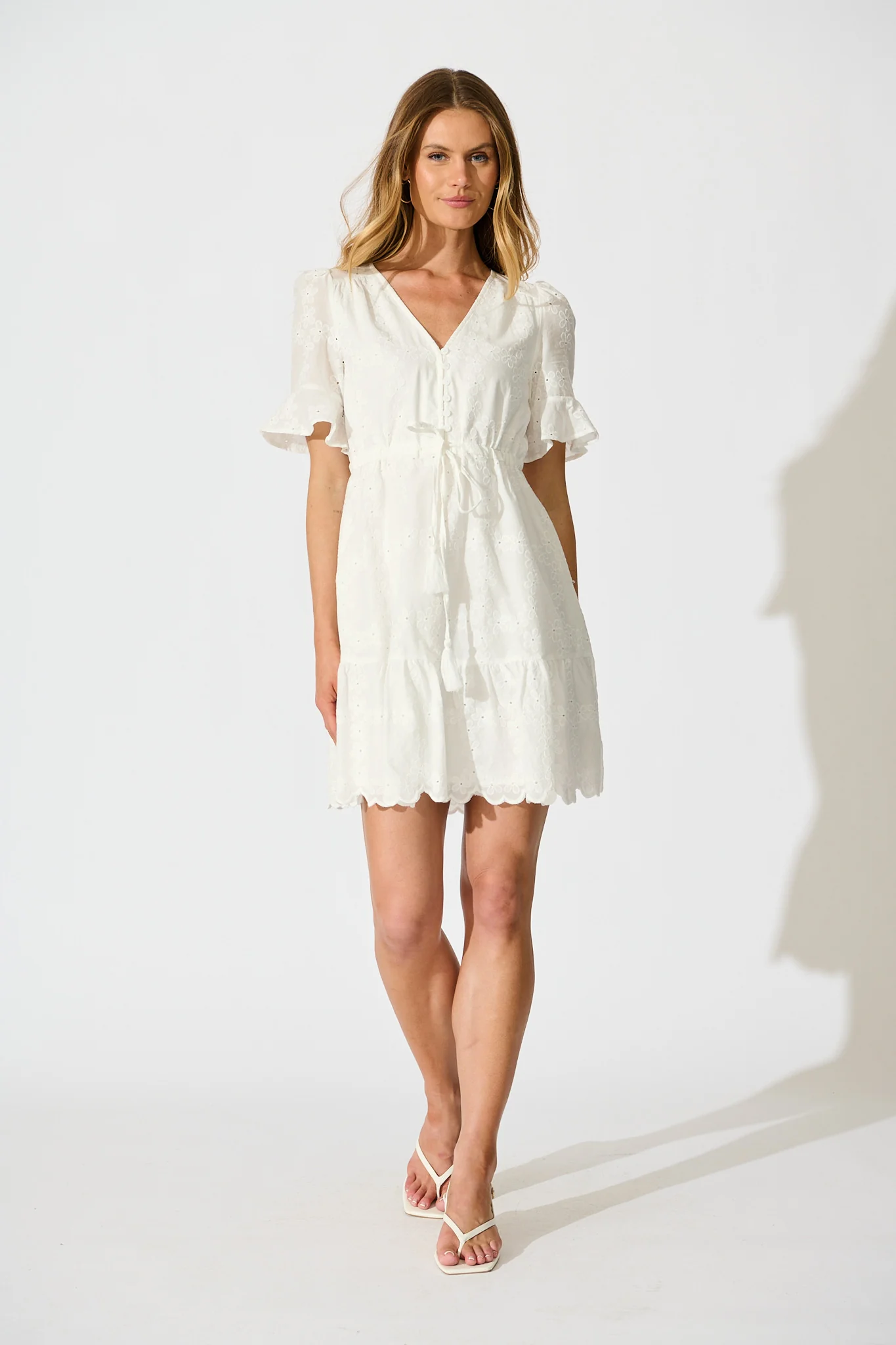 Rio Dress in White Embroidery Cotton