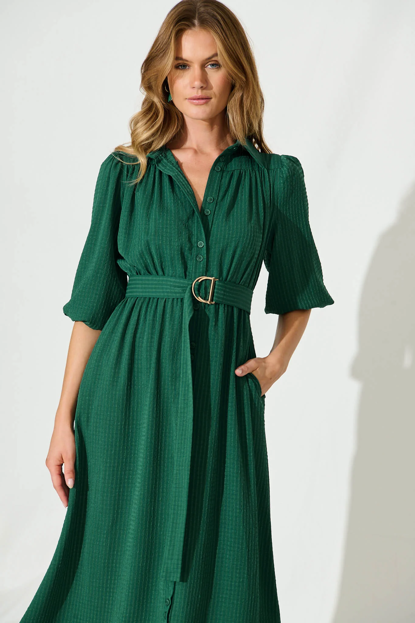 Rio Midi Shirt Dress In Emerald - Image 3