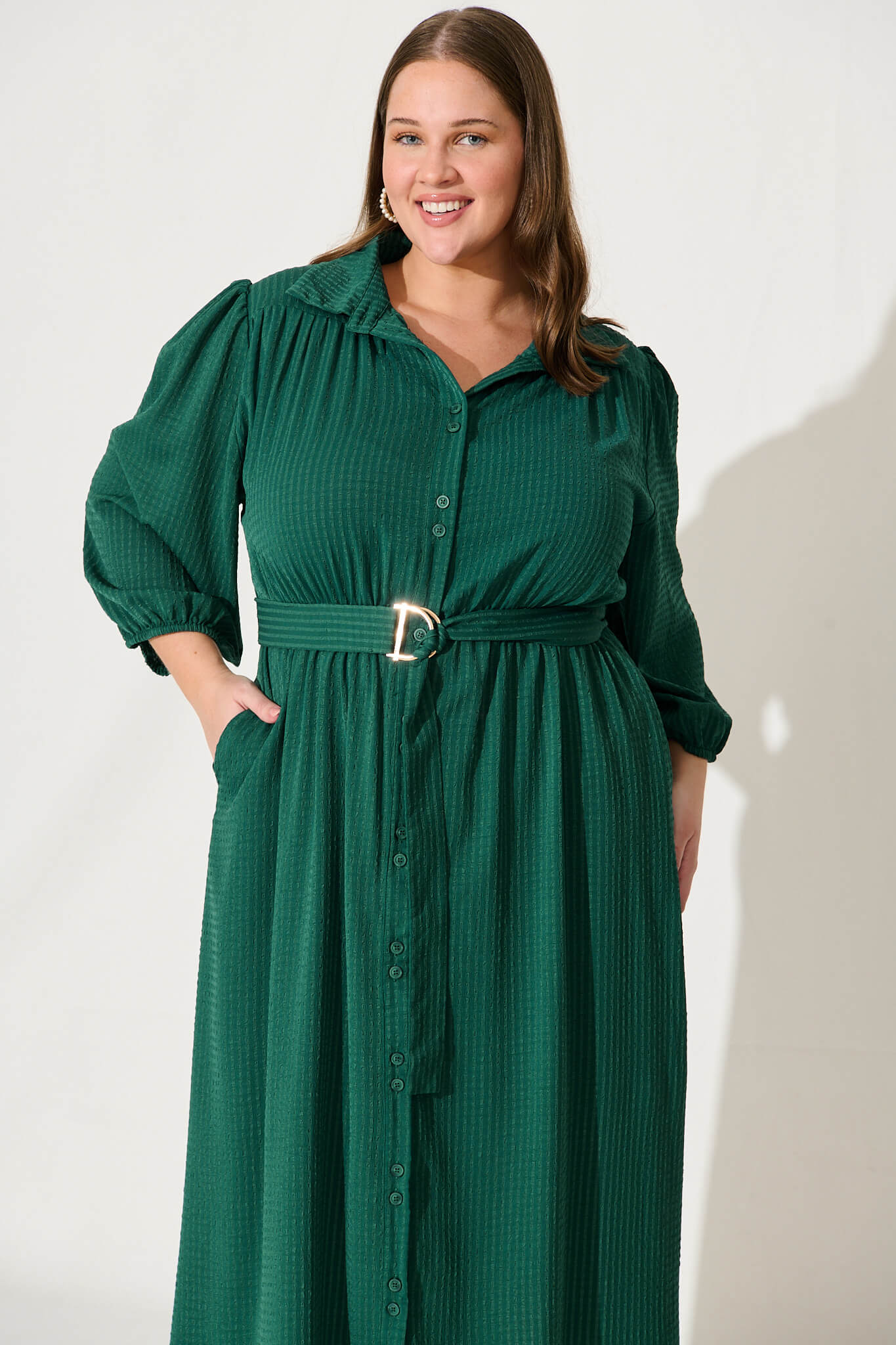 Rio Midi Shirt Dress In Emerald - Image 6