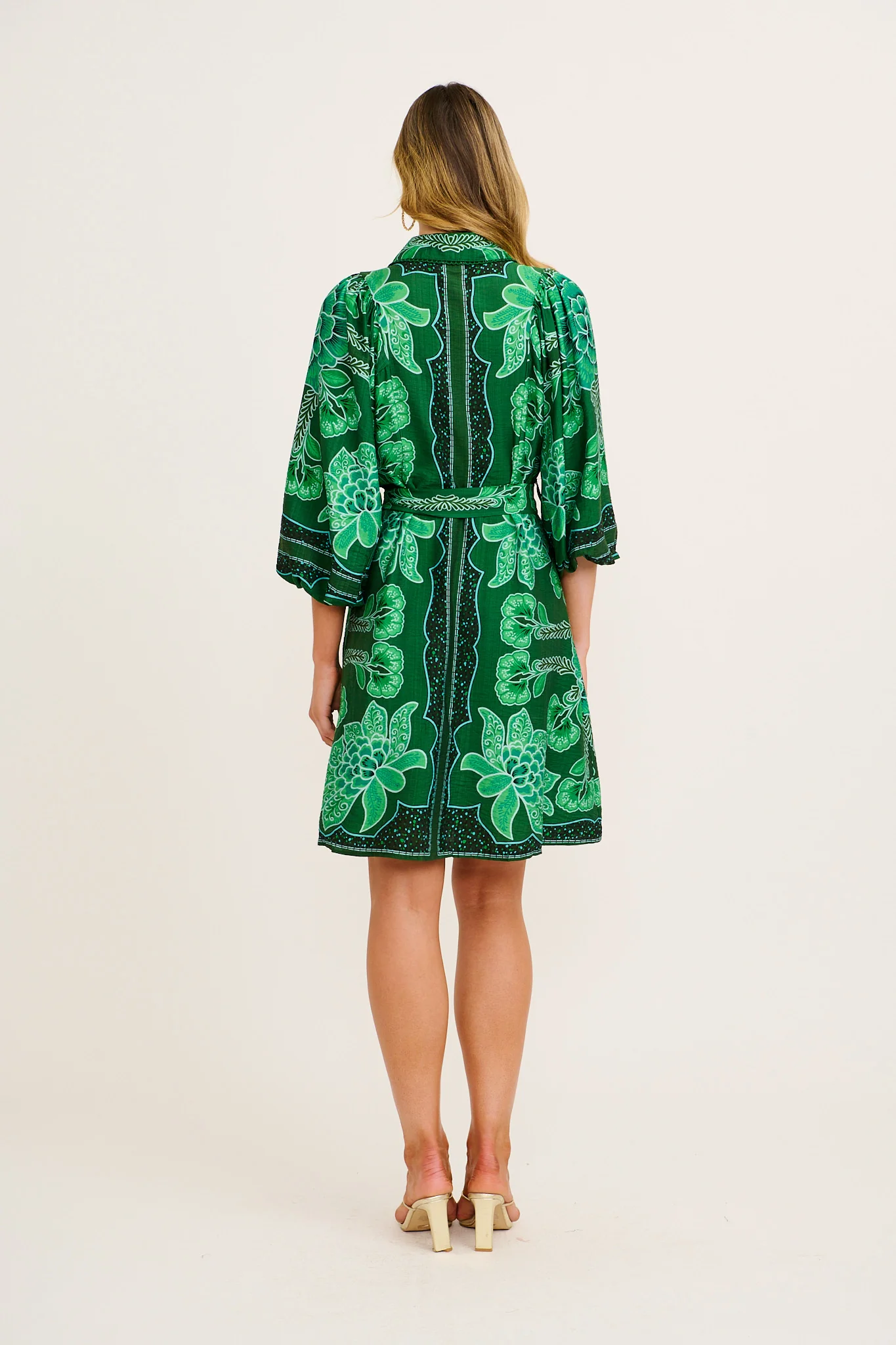 Risa Shirt Dress Emerald Floral Print Linen Blend - Image 4