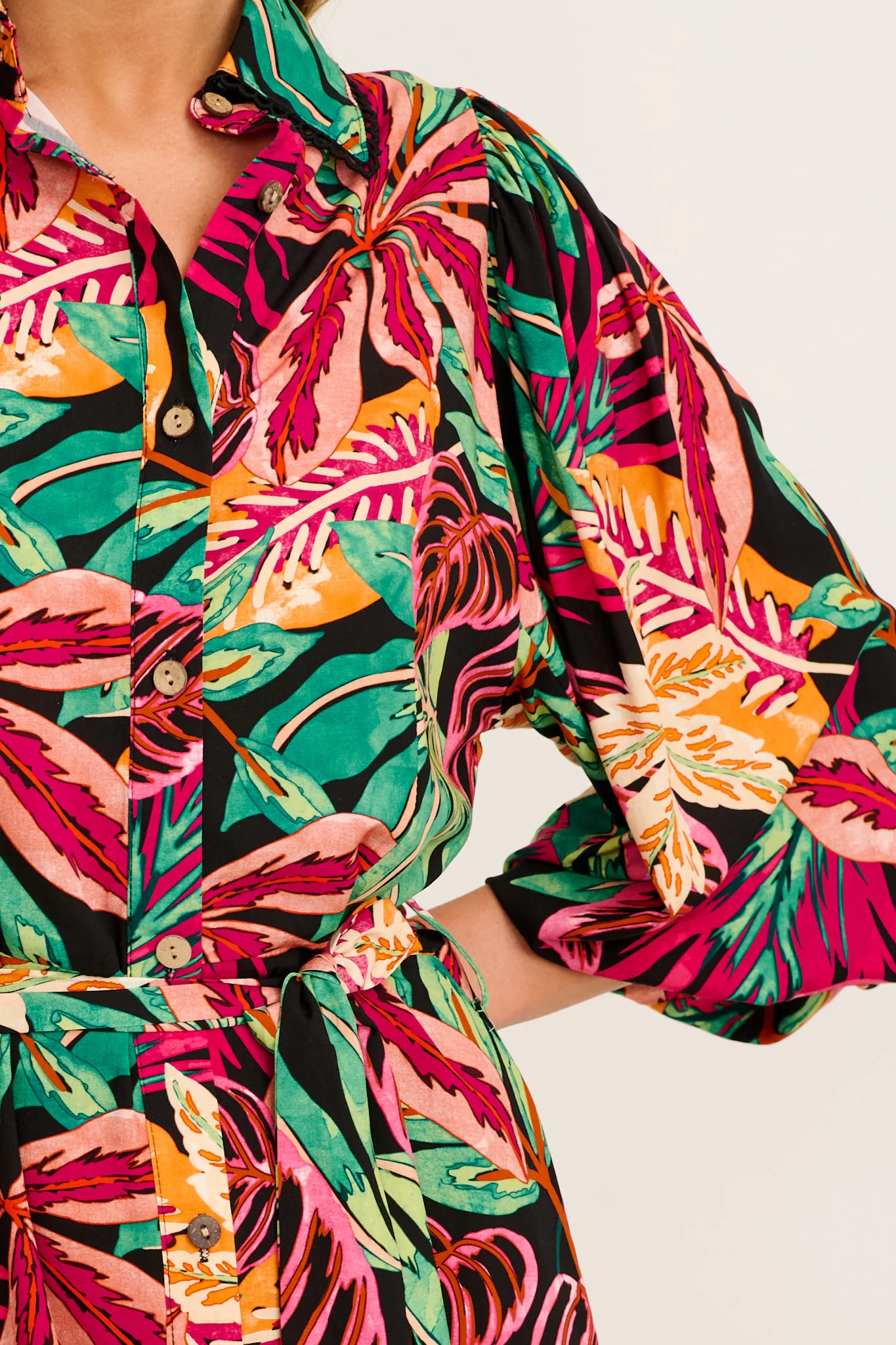 Risa Shirt Dress in Purple Multi Leaf Print - Image 5
