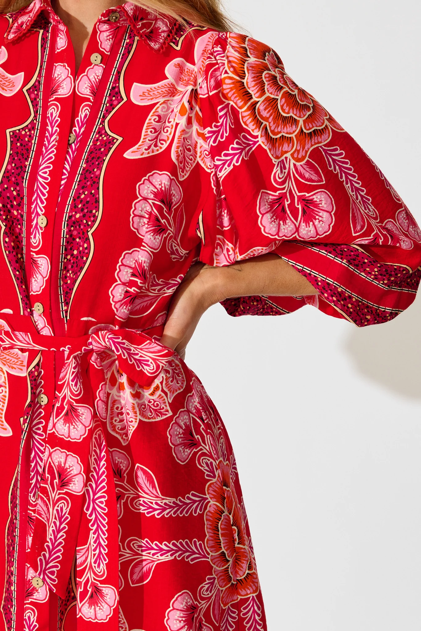 Risa Shirt Dress In Red Flower Linen Blend - Image 5