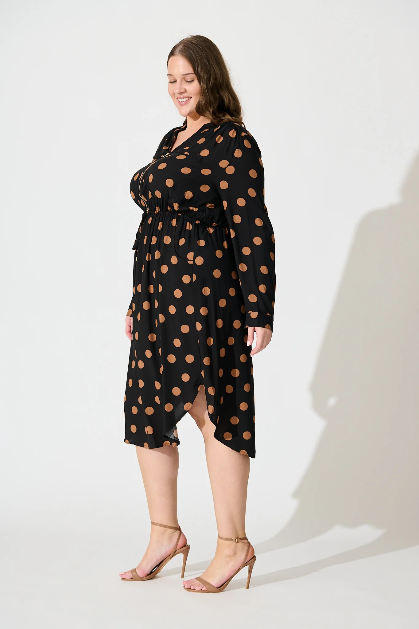 Rival Zip Dress in Black with Brown Spot - Image 9
