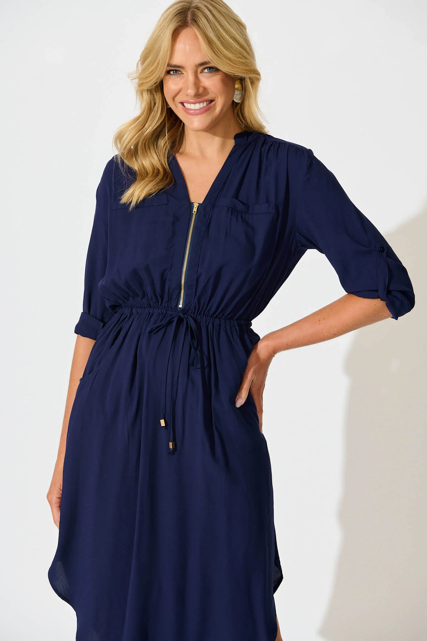 Rival Zip Dress in Navy - Image 2