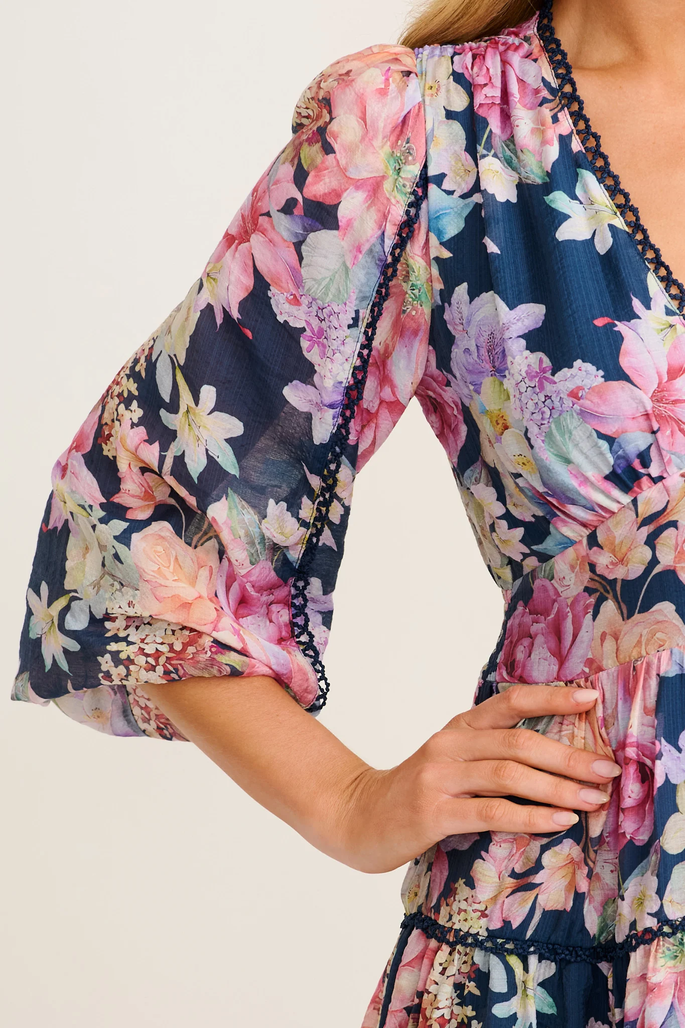 Riverstone Dress in Navy with Multi Floral - Image 5