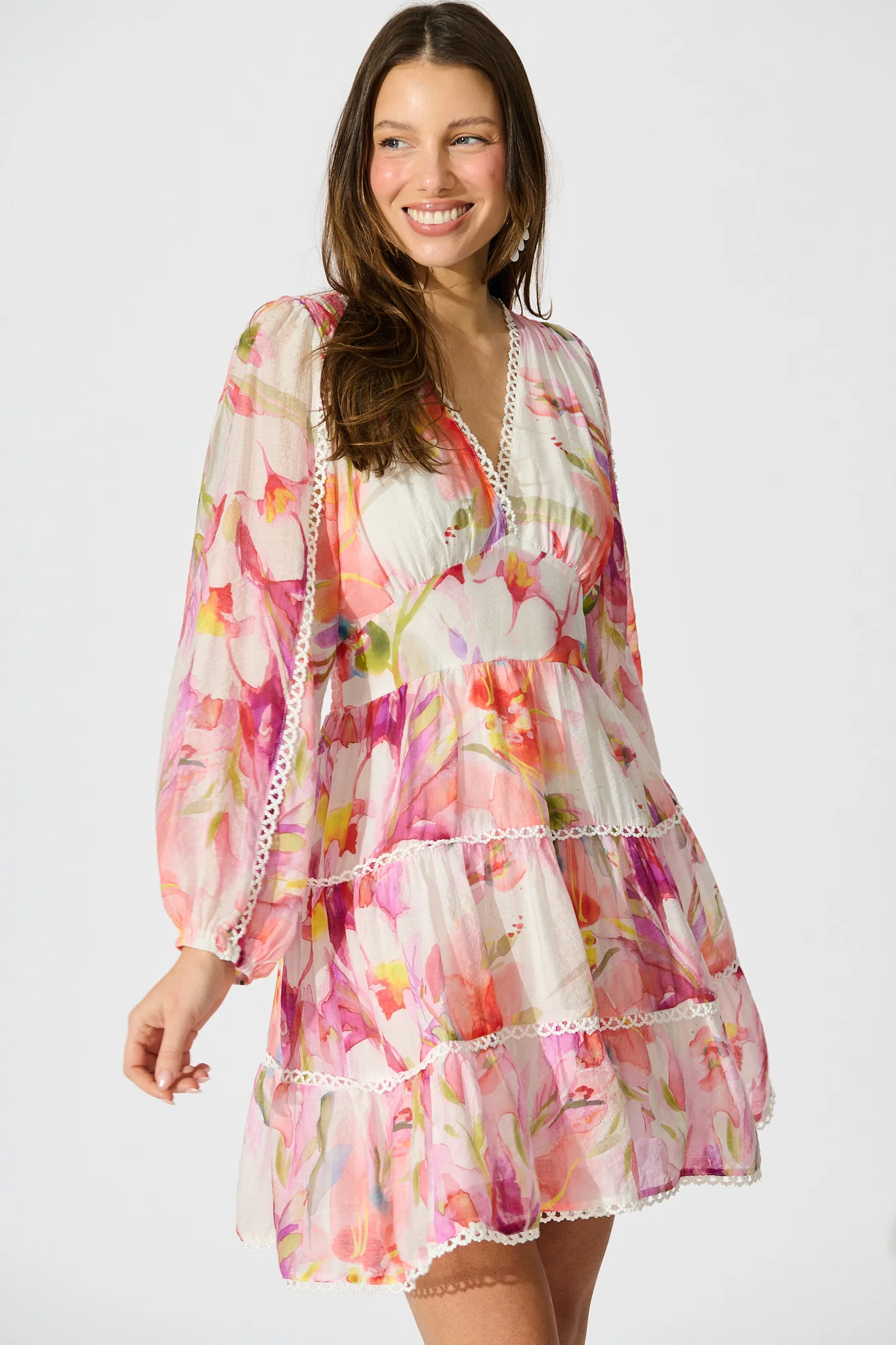 Riverstone Dress in White with Multi Floral - Image 2