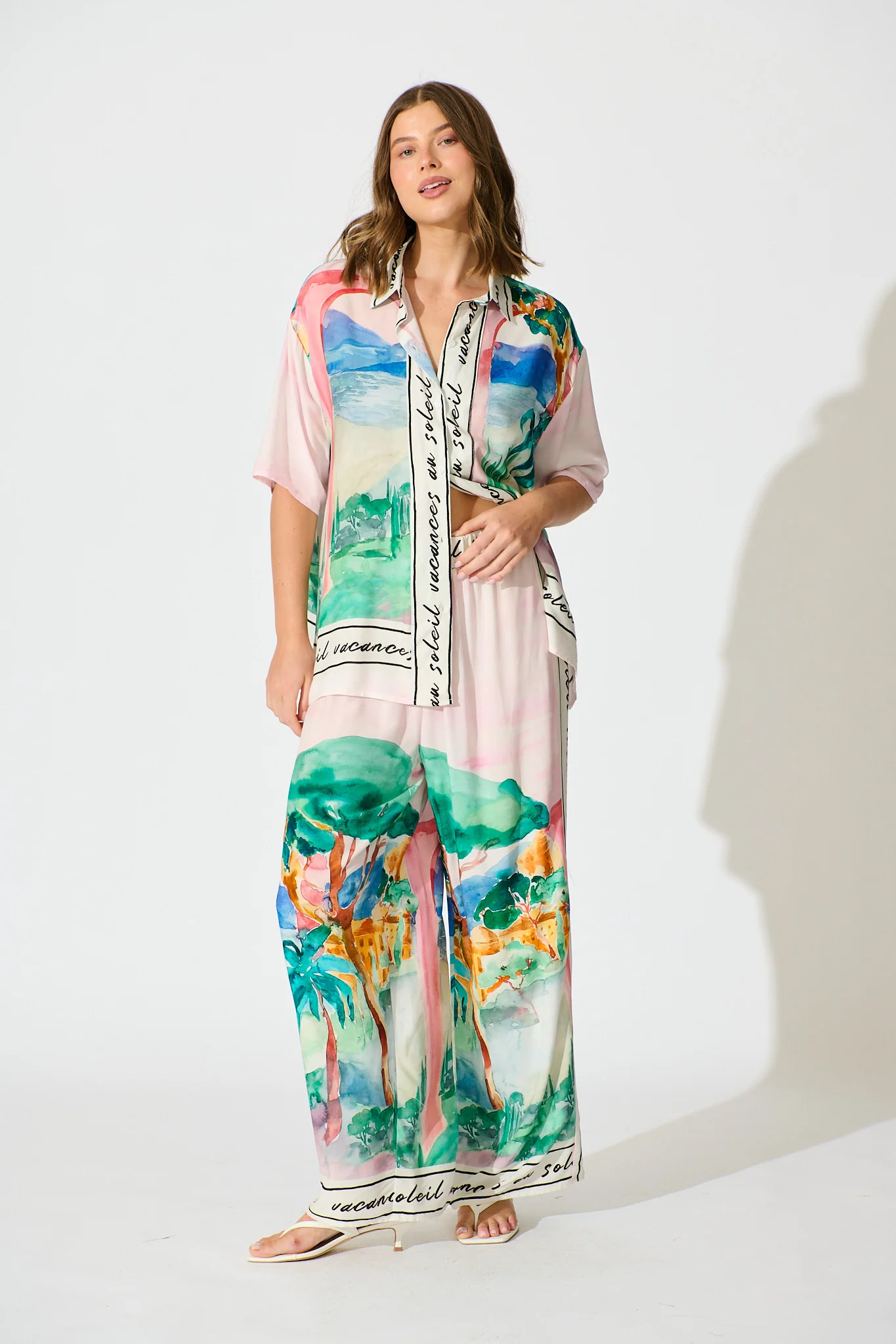 Riviera Whisper Pant in Blush Multi Landscape Print - Image 4