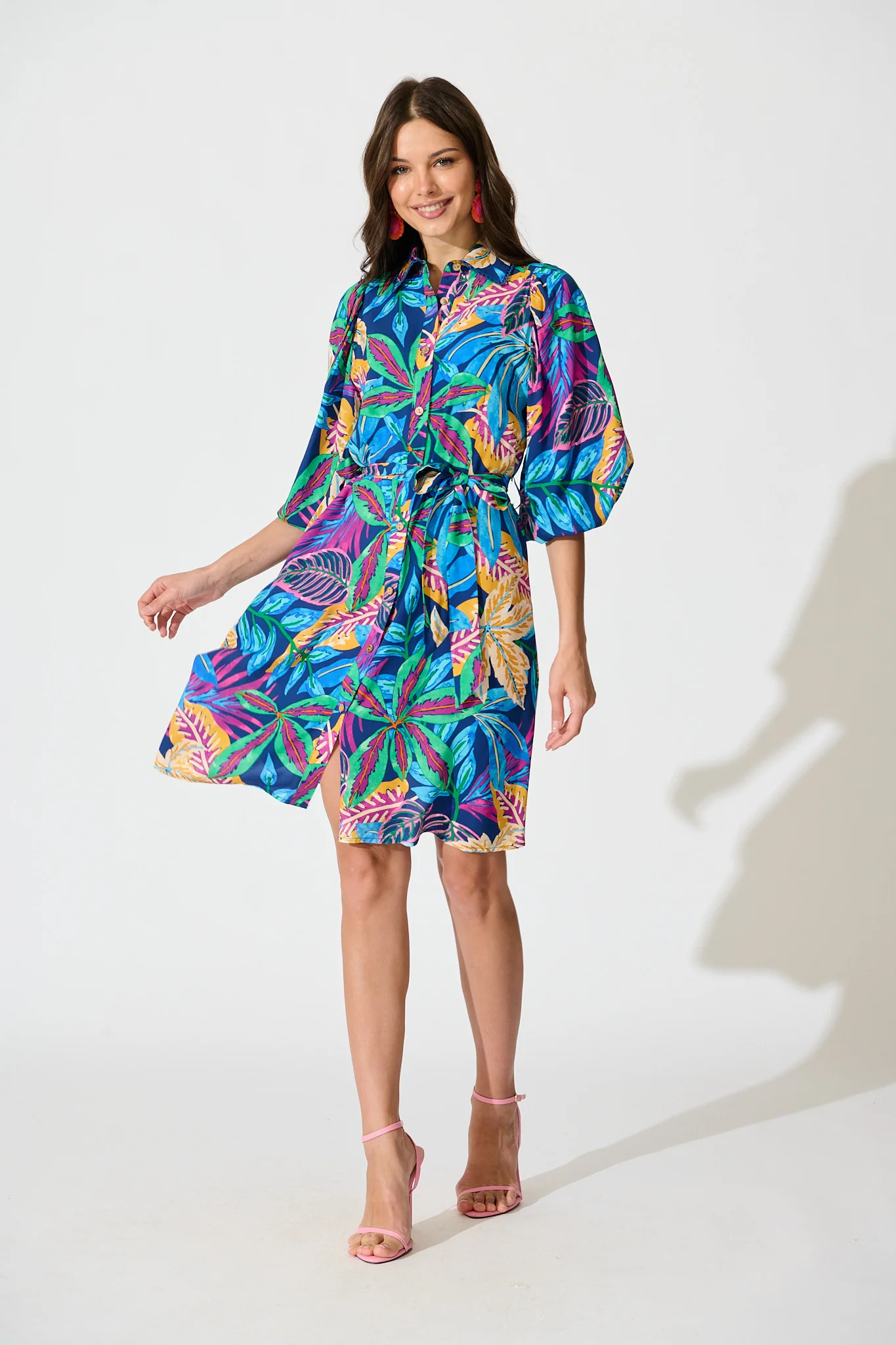 Robilyn Shirt Dress in Blue Multi Print