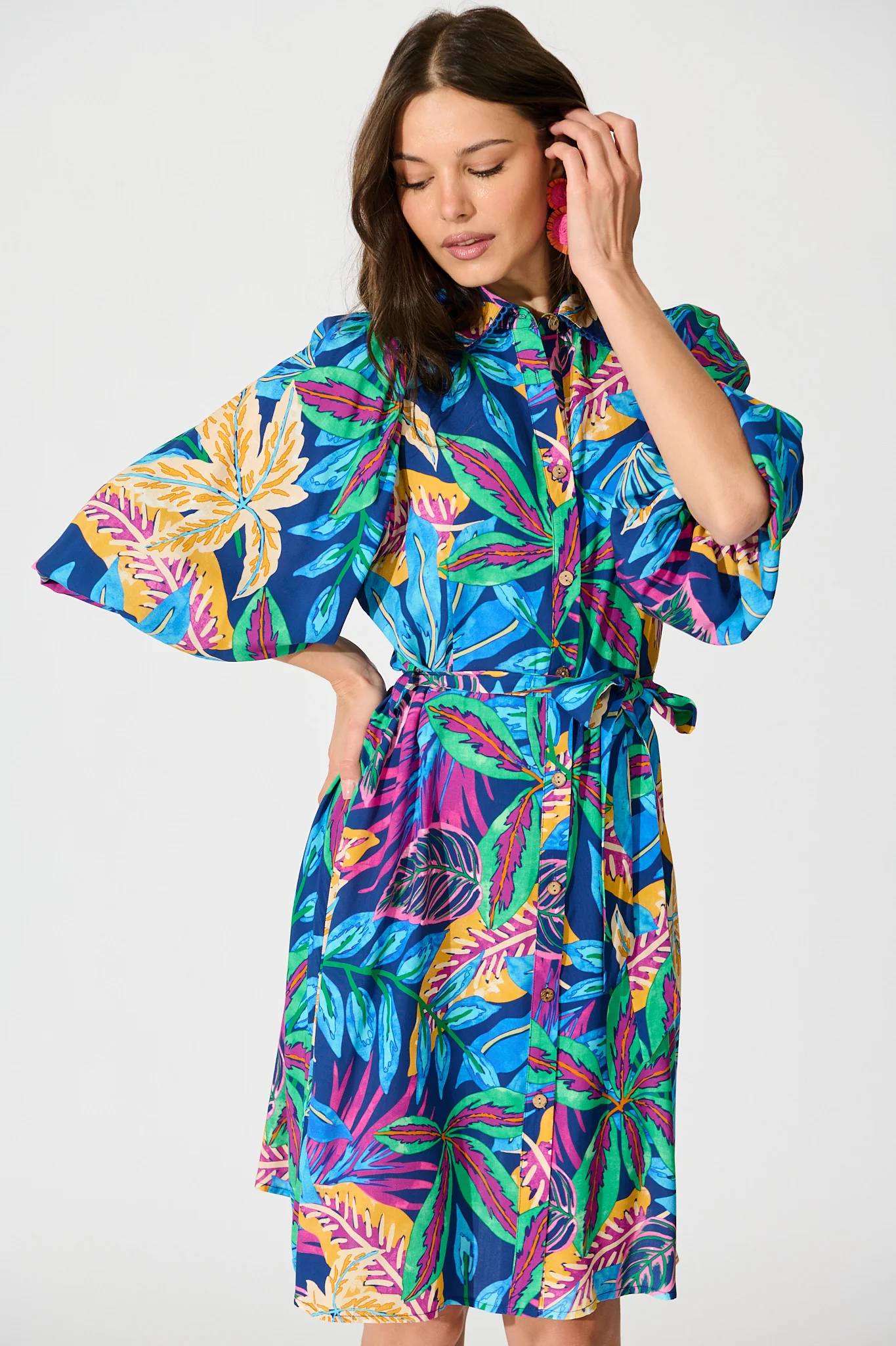 Robilyn Shirt Dress in Blue Multi Print - Image 2