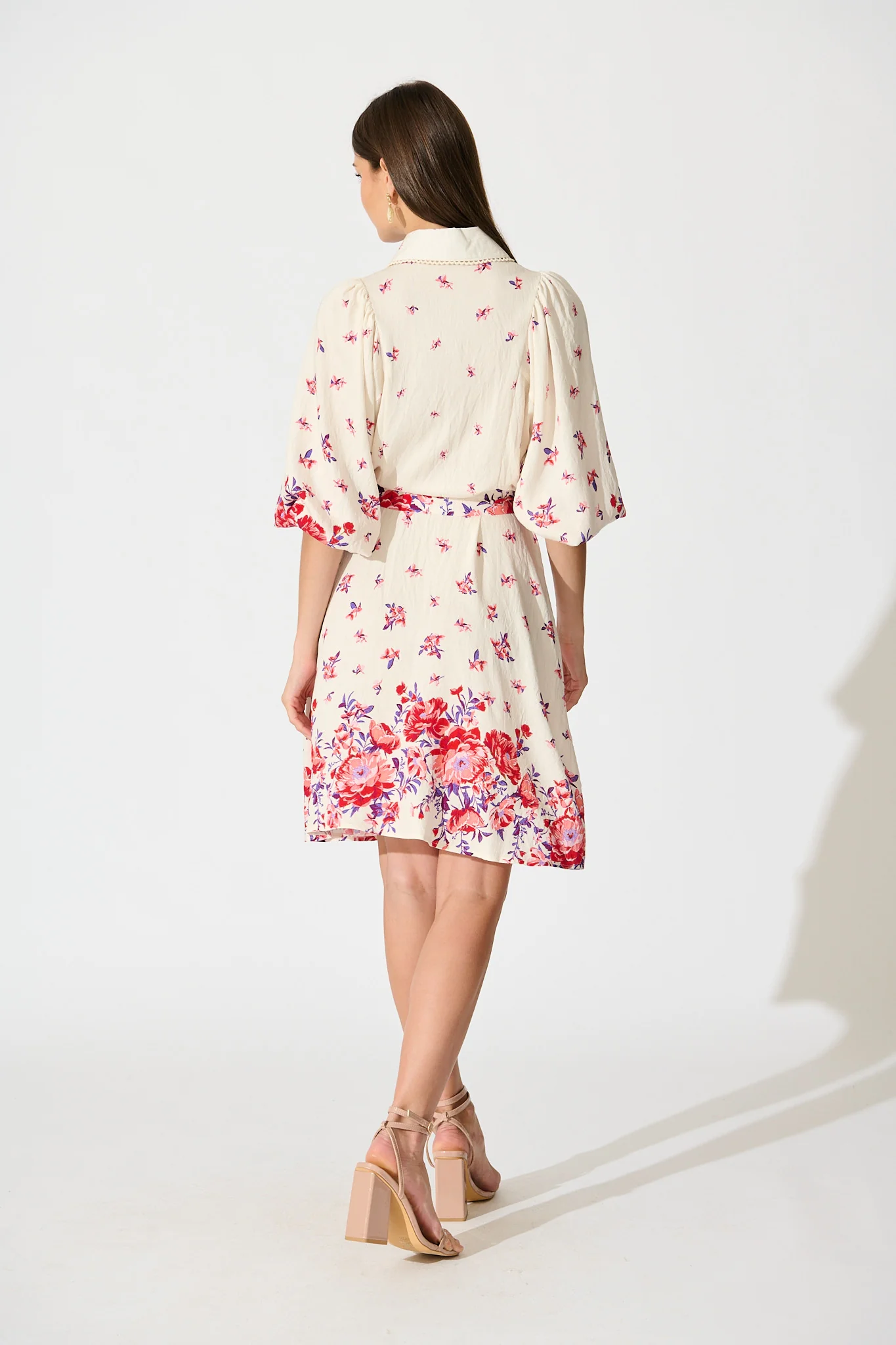 Robilyn Shirt Dress in White with Red and Purple Linen Blend - Image 4