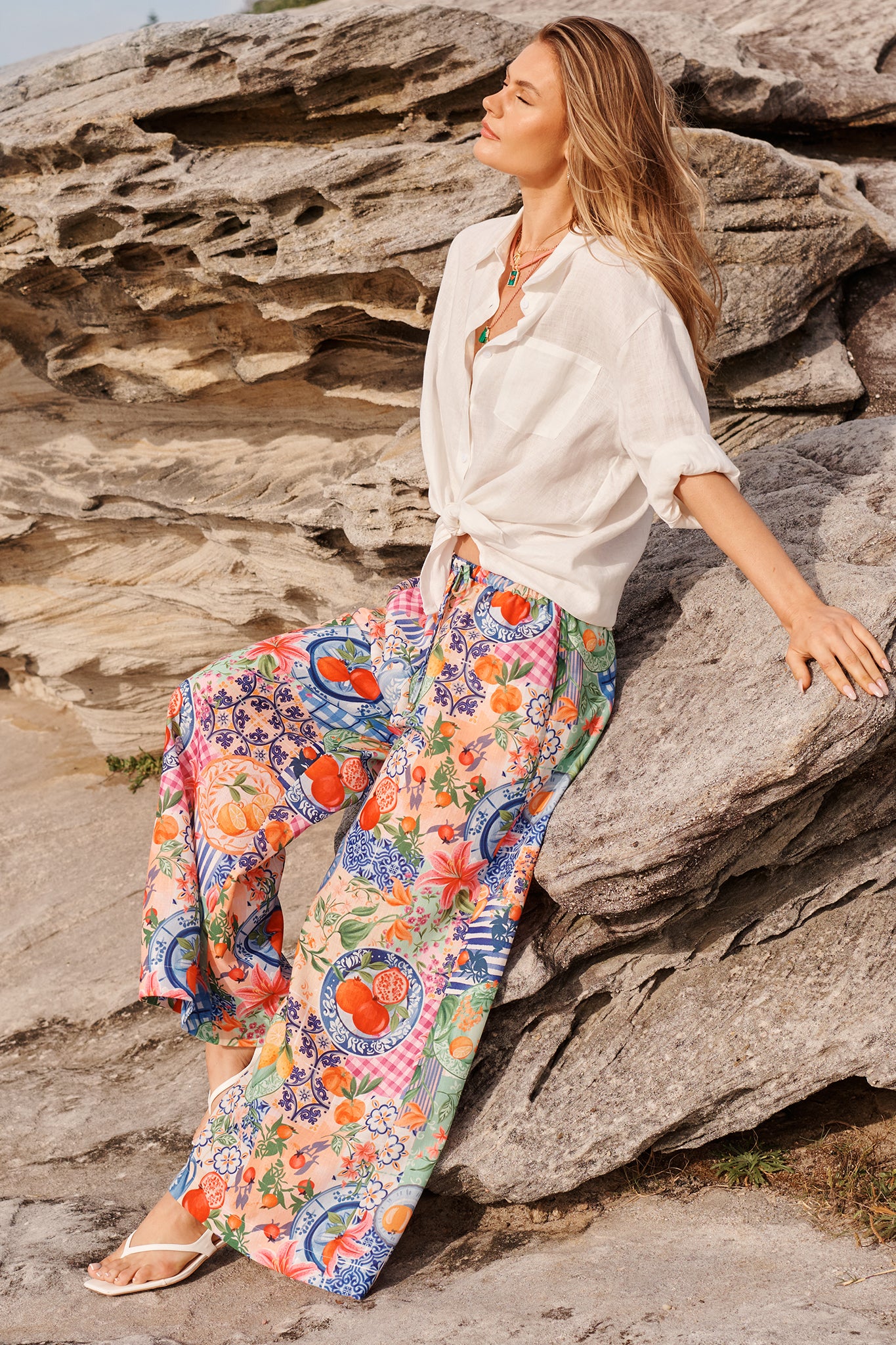 Romeo Pant in Multi Fruit Patchwork Linen Blend - Image 2