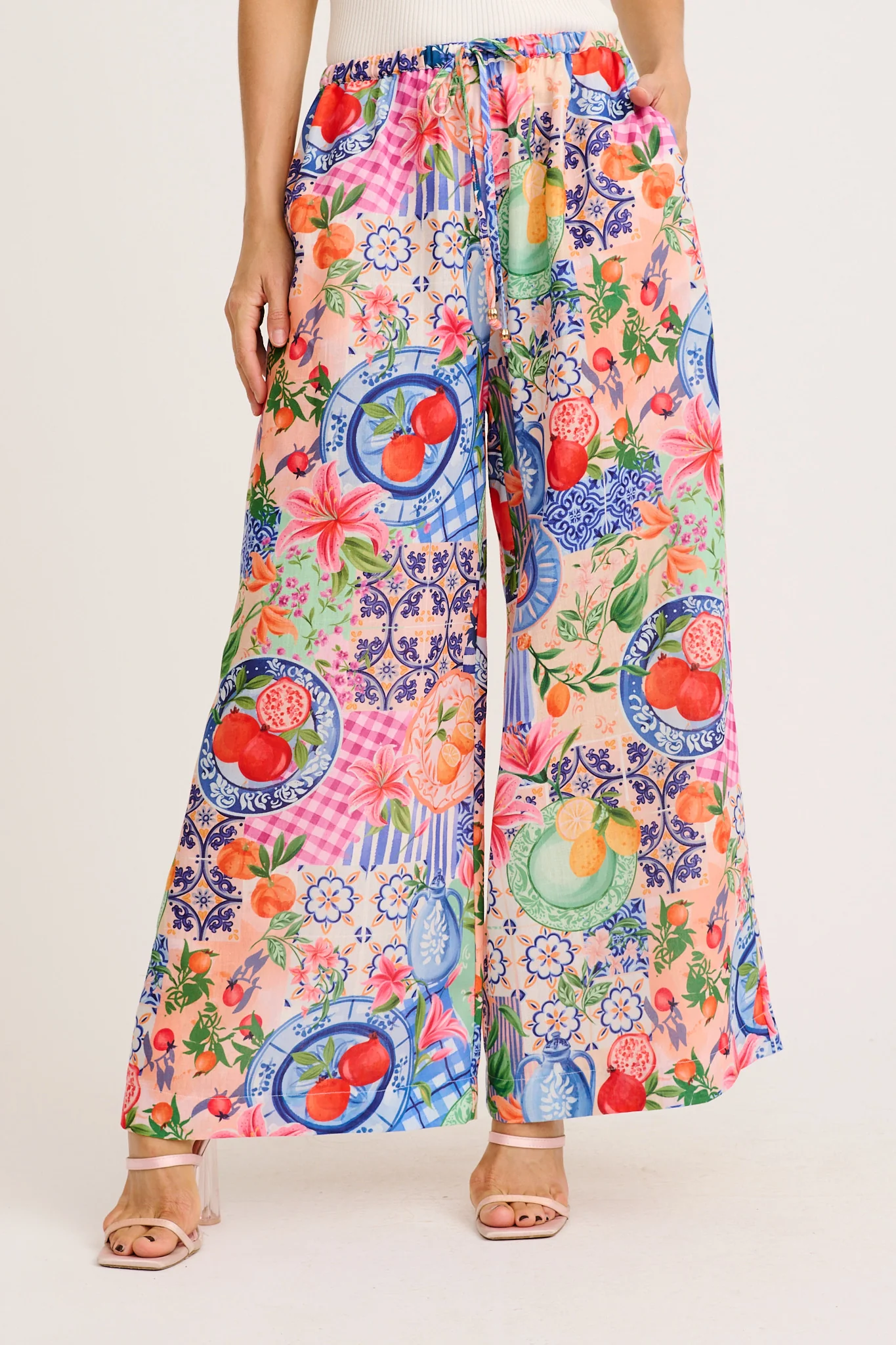 Romeo Pant in Multi Fruit Patchwork Linen Blend - Image 3