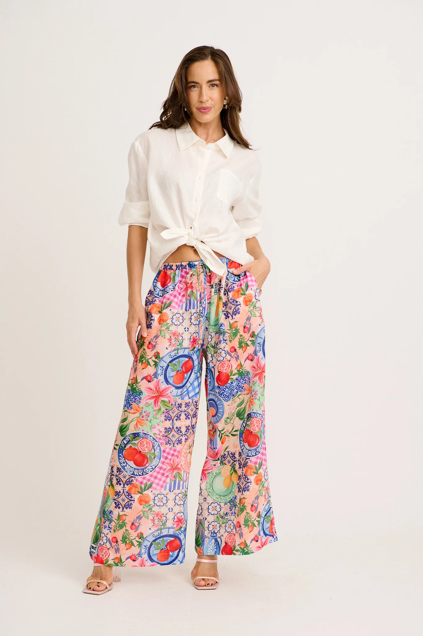 Romeo Pant in Multi Fruit Patchwork Linen Blend - Image 7