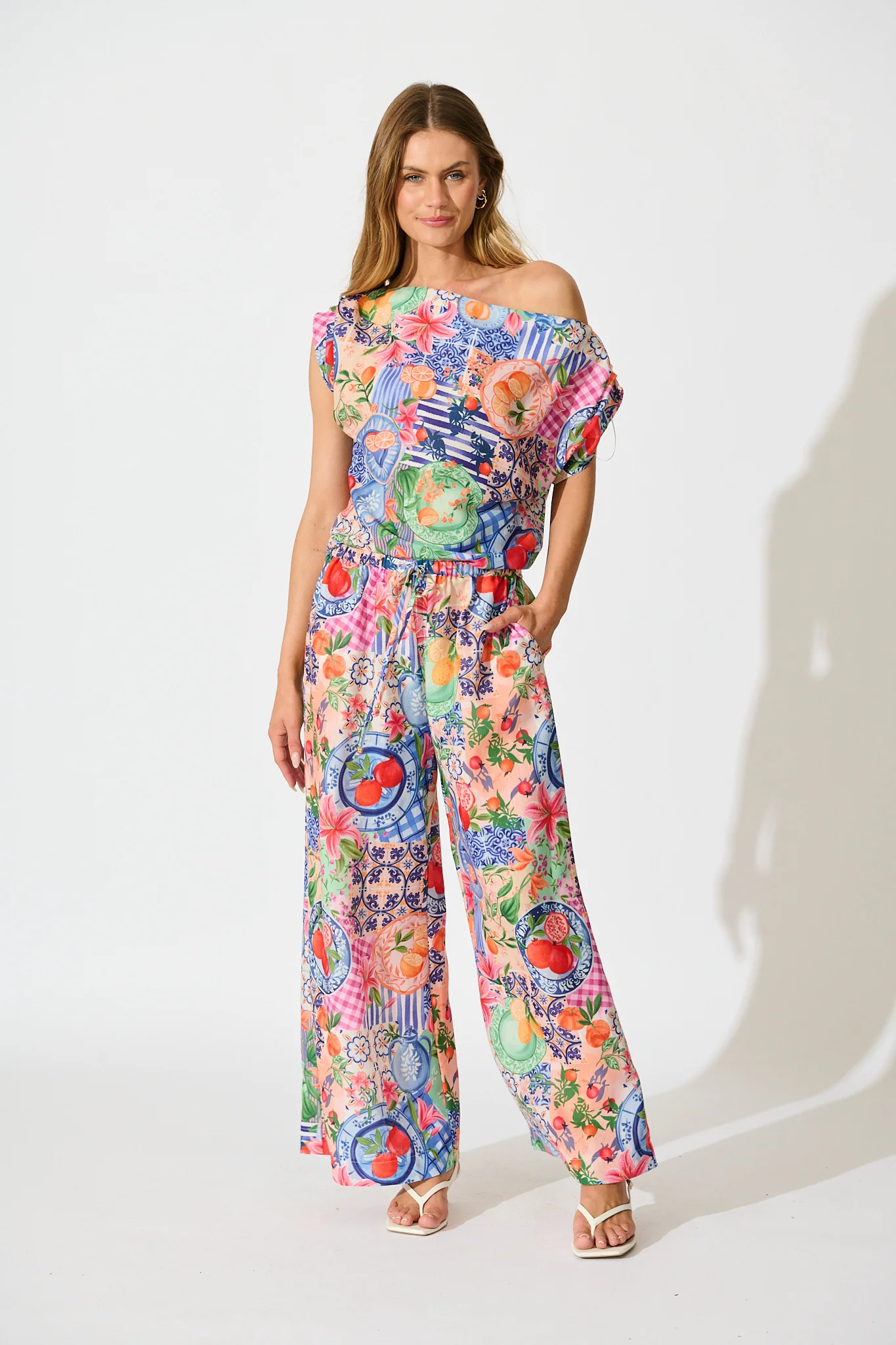 Romeo Pant in Multi Fruit Patchwork Linen Blend - Image 8