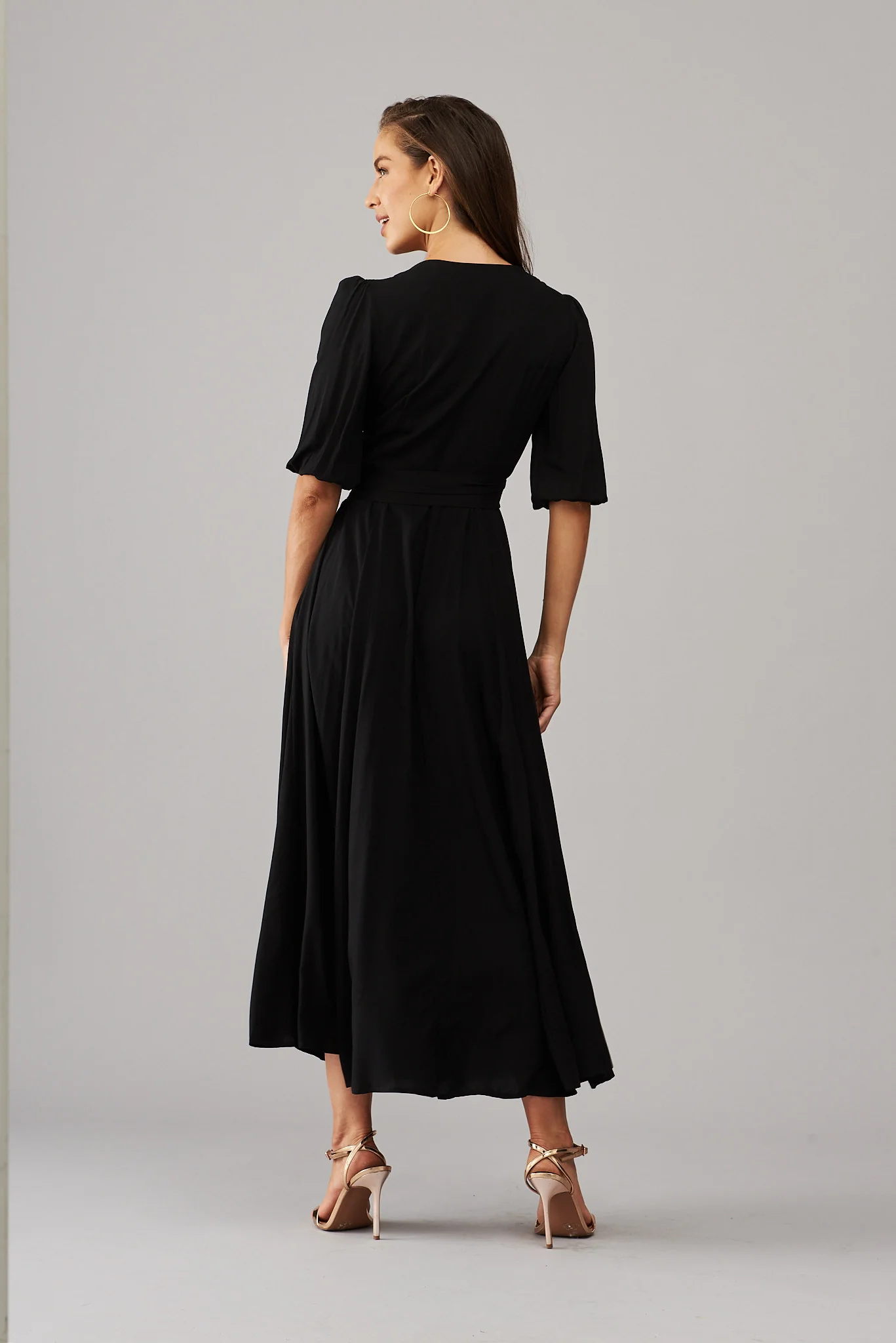 Ronda Maxi Wrap Dress In Black - Image 6