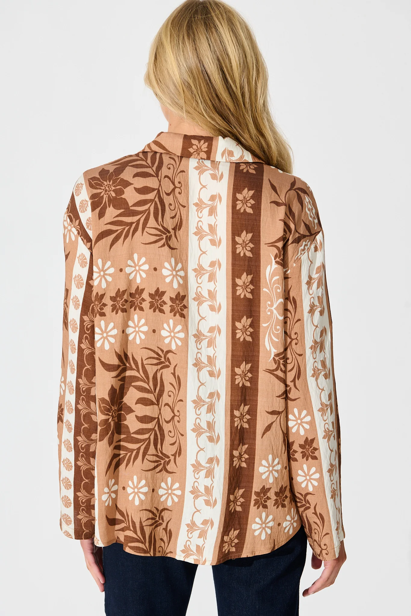 Ronika Shirt in Brown and White Print - Image 3