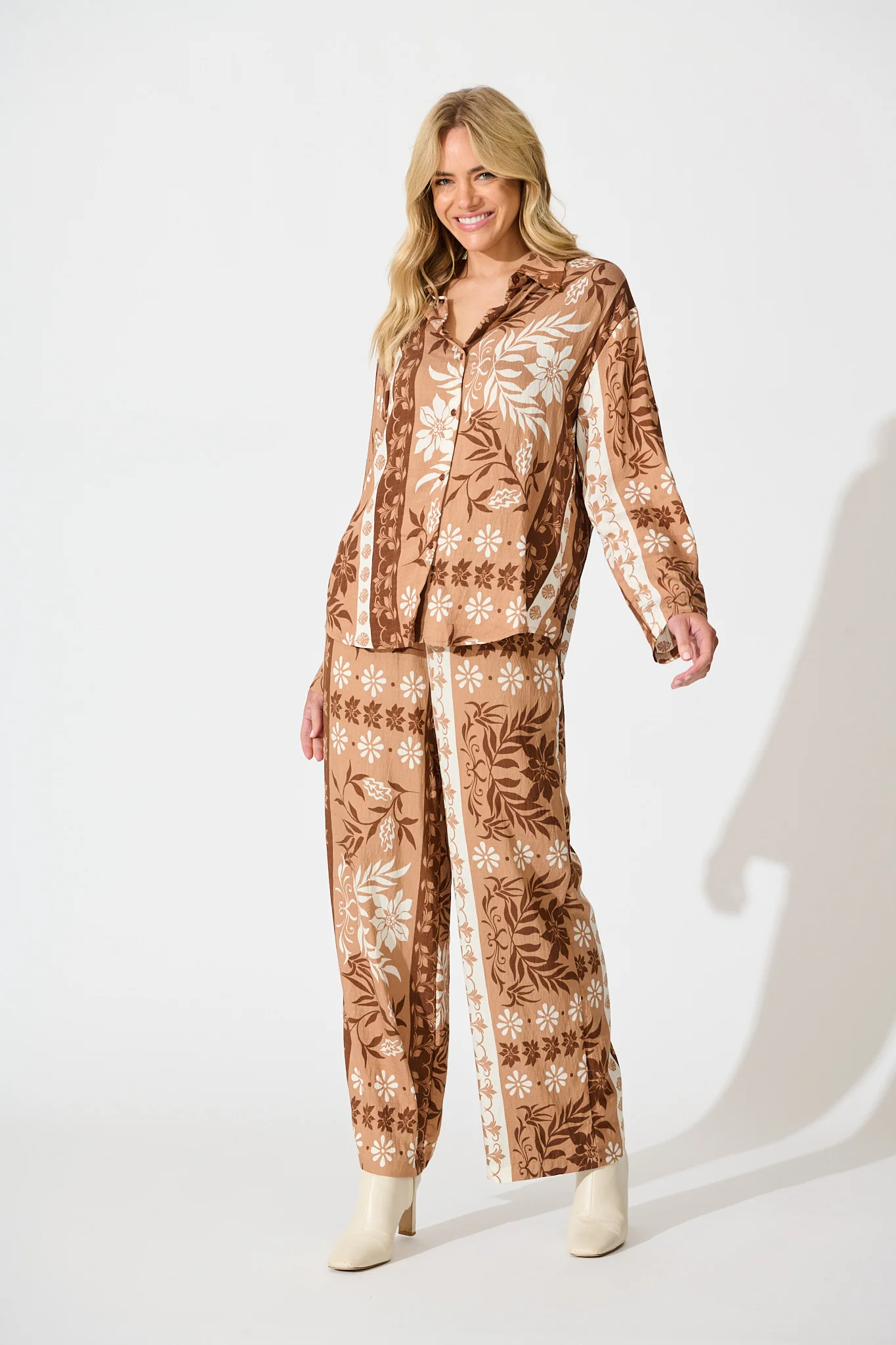 Ronika Shirt in Brown and White Print - Image 5