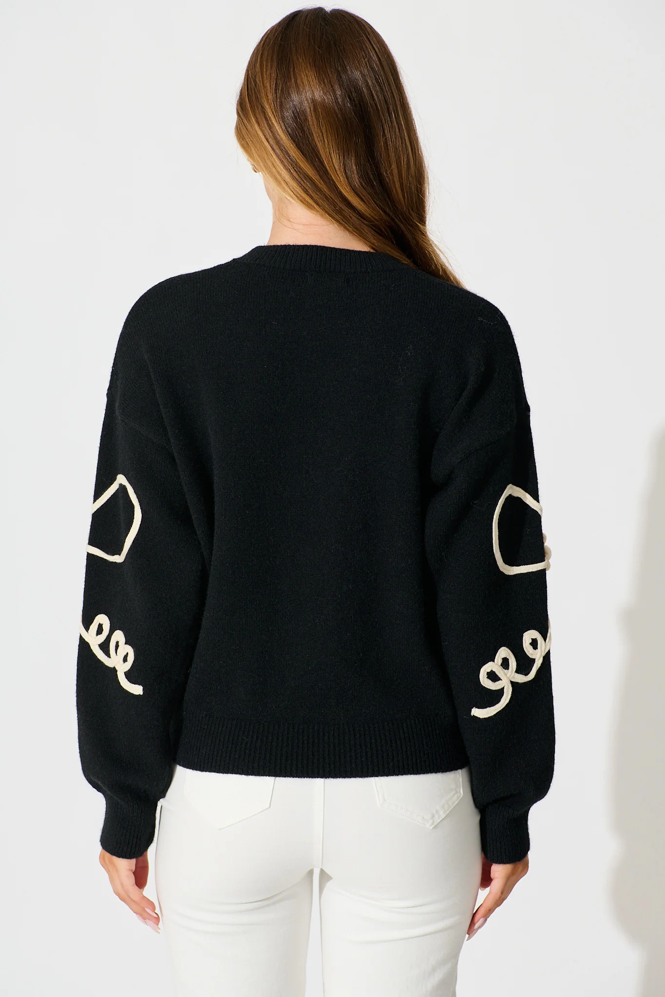 Rosa Knit in Black with Cream Bow Cotton Blend - Image 3