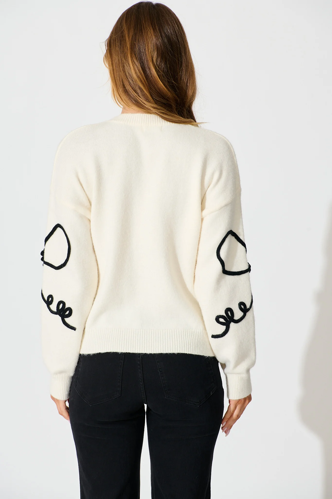 Rosa Knit in Cream with Black Bow Cotton Blend - Image 3