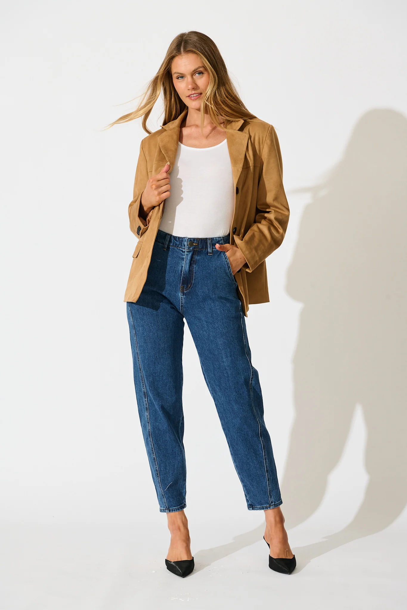 Rosalia High Rise Straight Leg Jean in Dark Blue Denim - Image 4