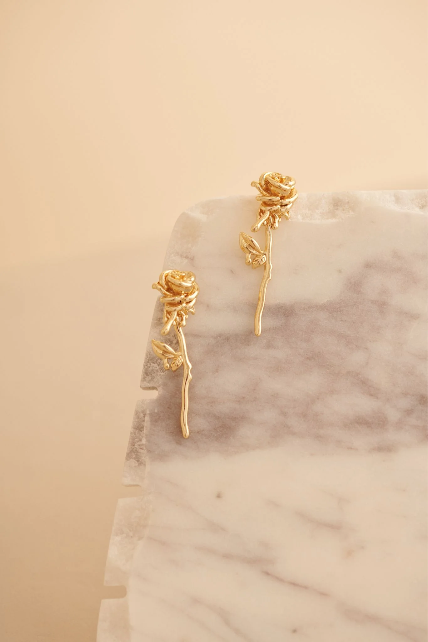 Rosalie Drop Earrings in Gold Sculpted Rose