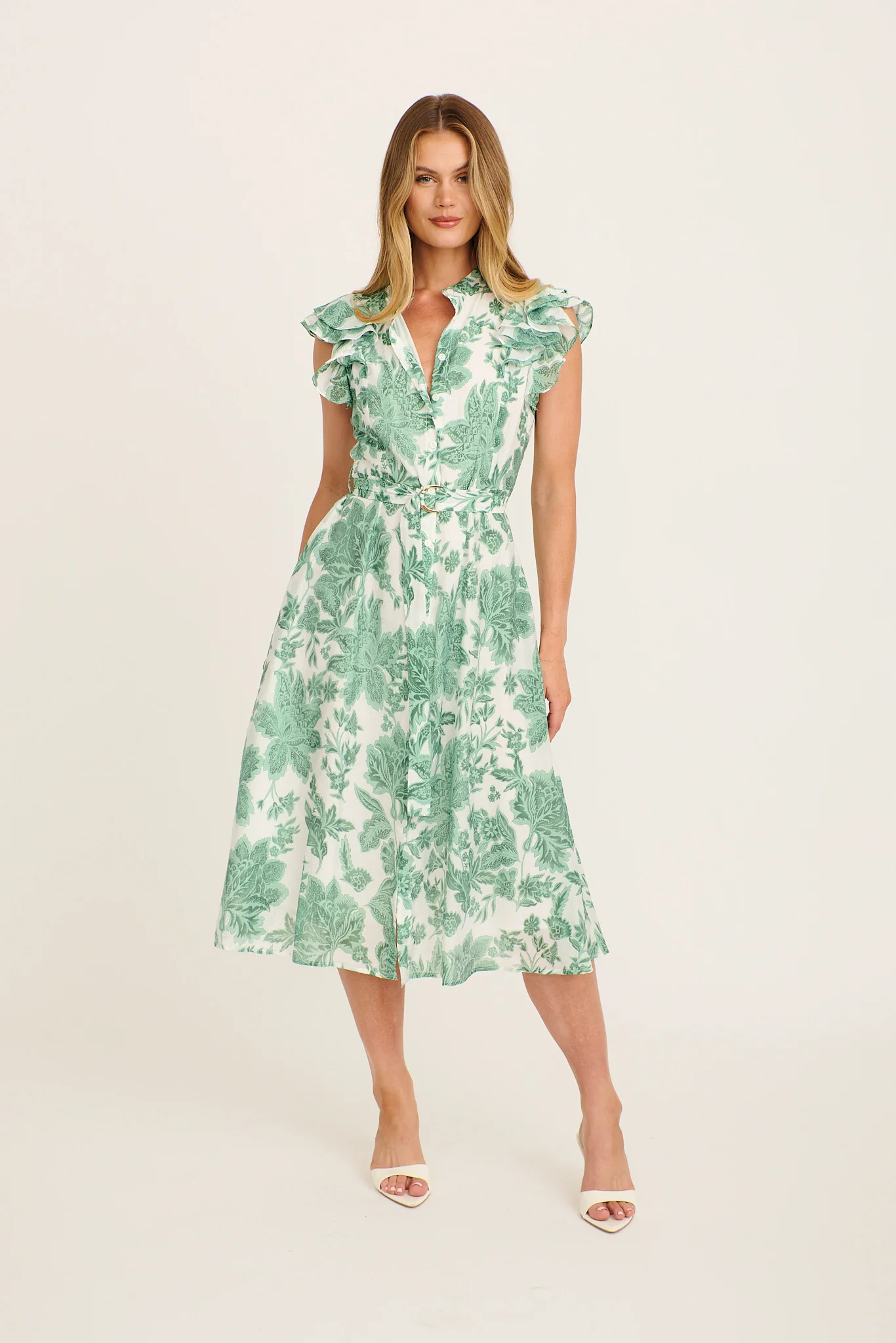 Roseabelle Midi Dress in Green Leaf Print - Image 2