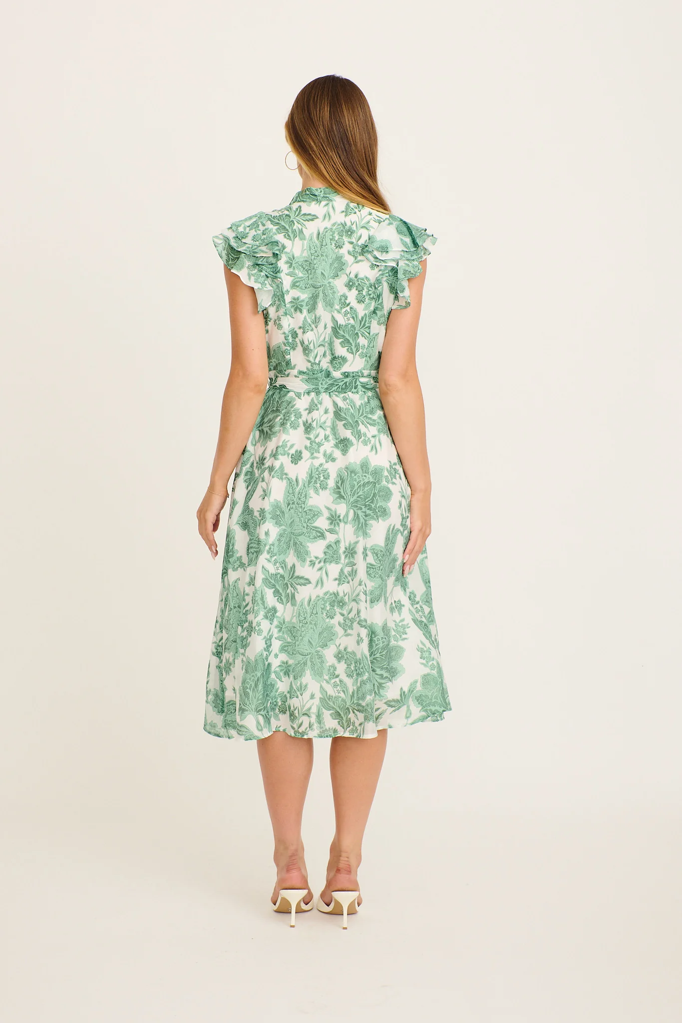 Roseabelle Midi Dress in Green Leaf Print - Image 5