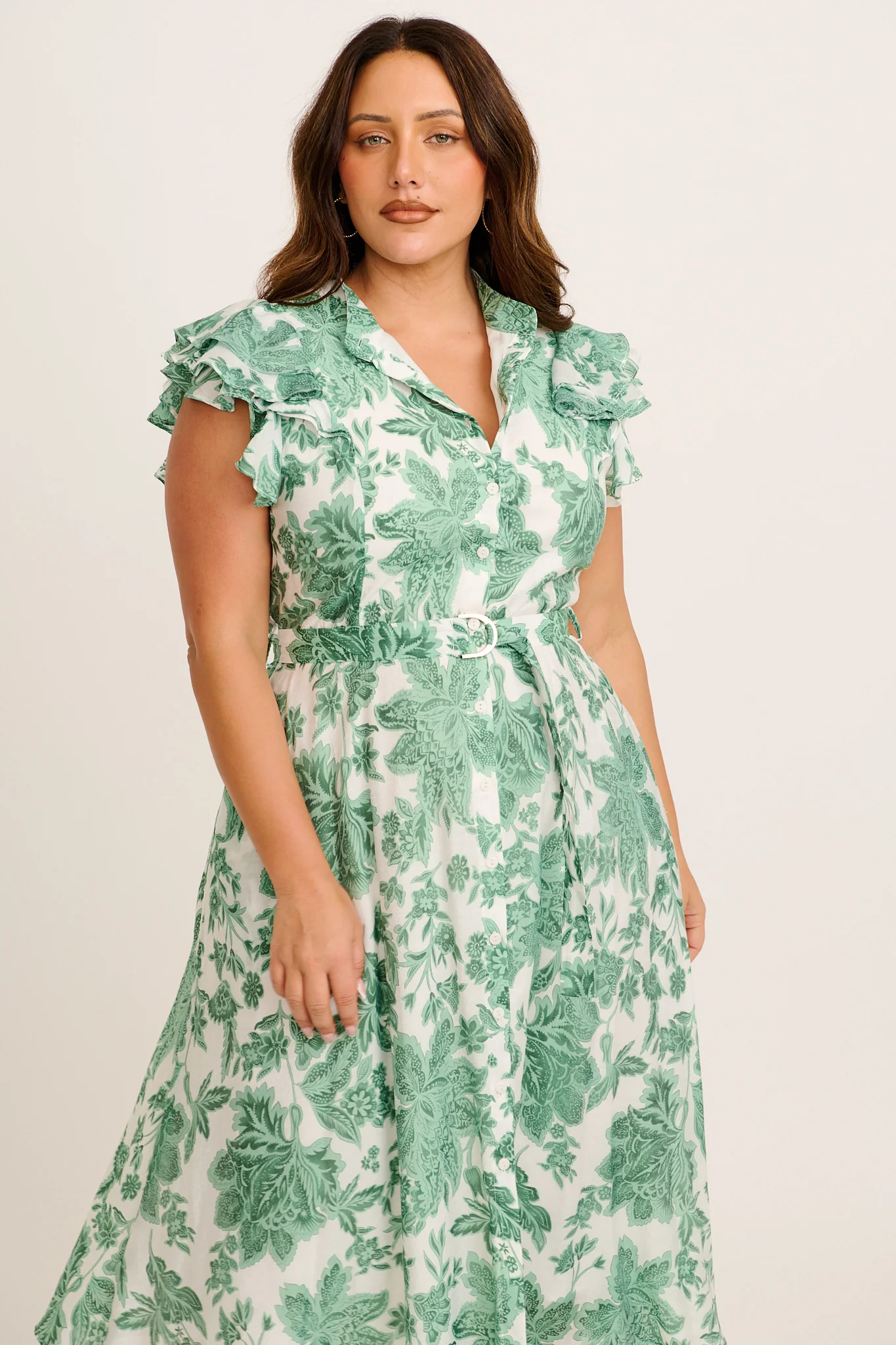Roseabelle Midi Dress in Green Leaf Print - Image 7