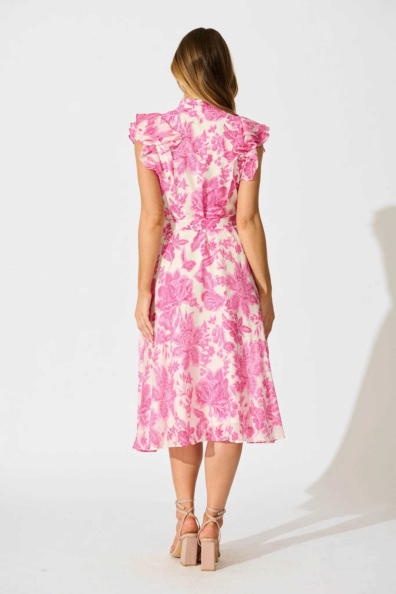 Roseabelle Midi Dress in Pink Leaf Print - Image 8