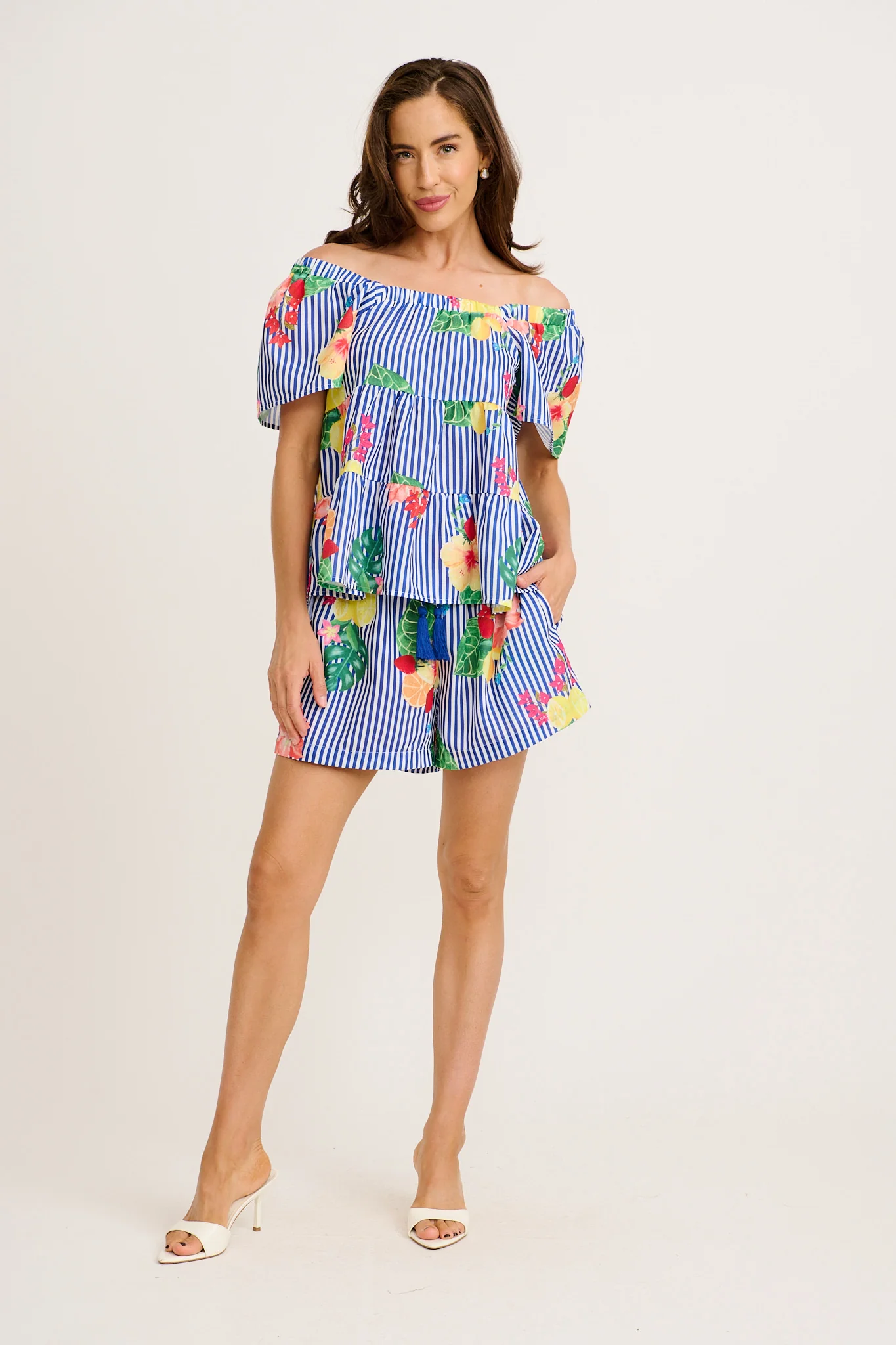 Rosela Short in Blue Stripe Print Linen Blend - Image 8