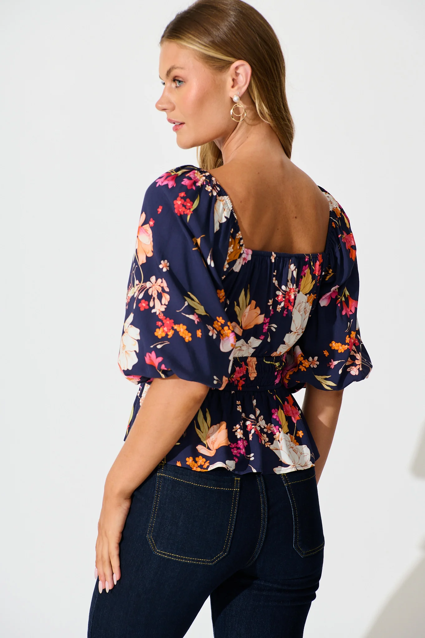 Rosella Top In Navy with Multi Floral - Image 7