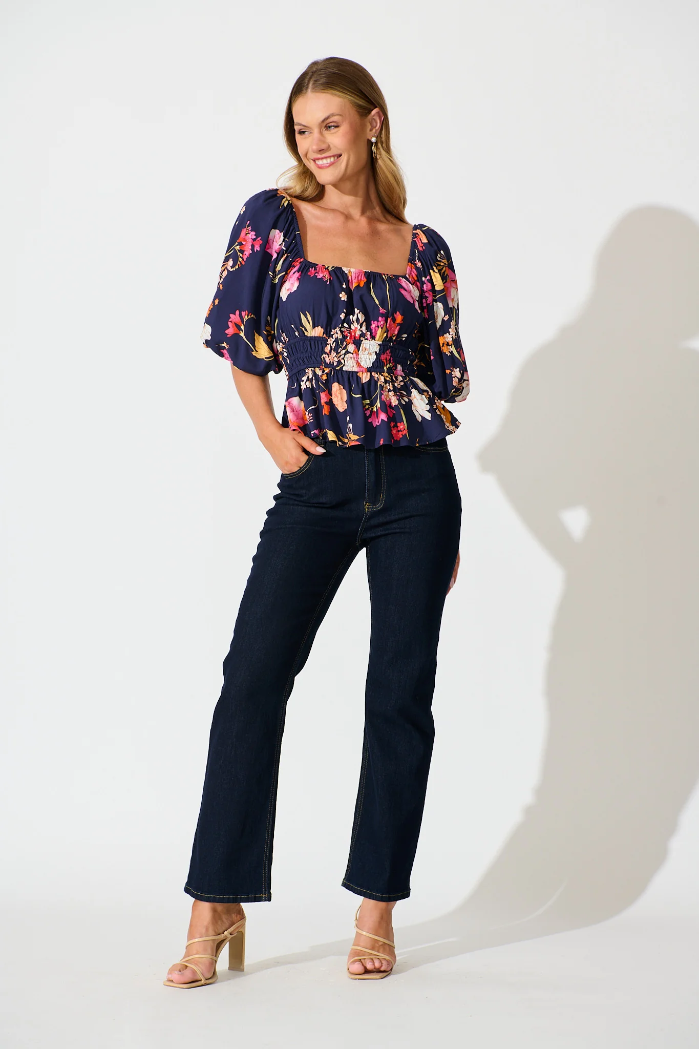Rosella Top In Navy with Multi Floral - Image 8