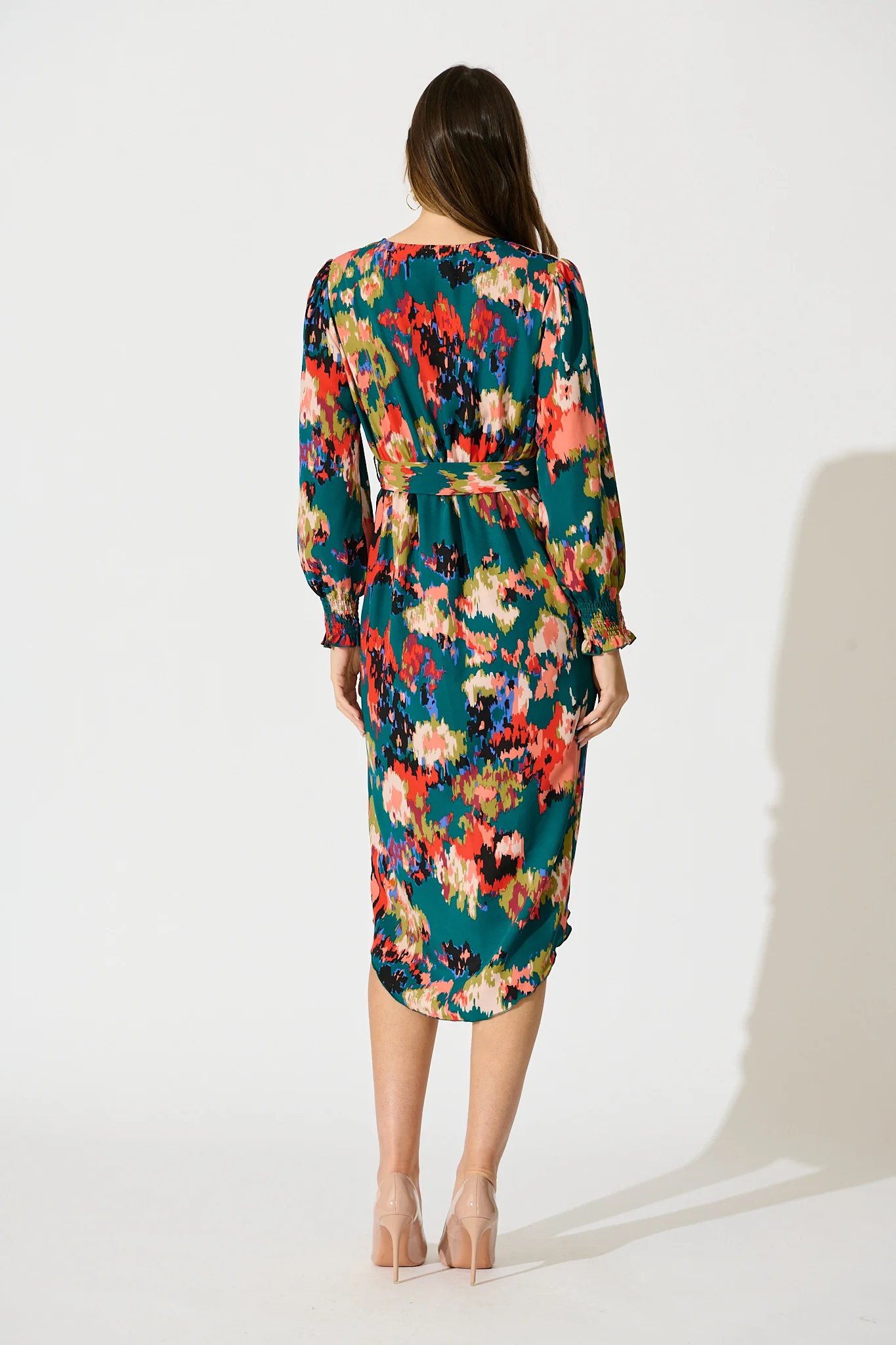 Rosemarie Midi Dress in Emerald with Abstract Print - Image 3