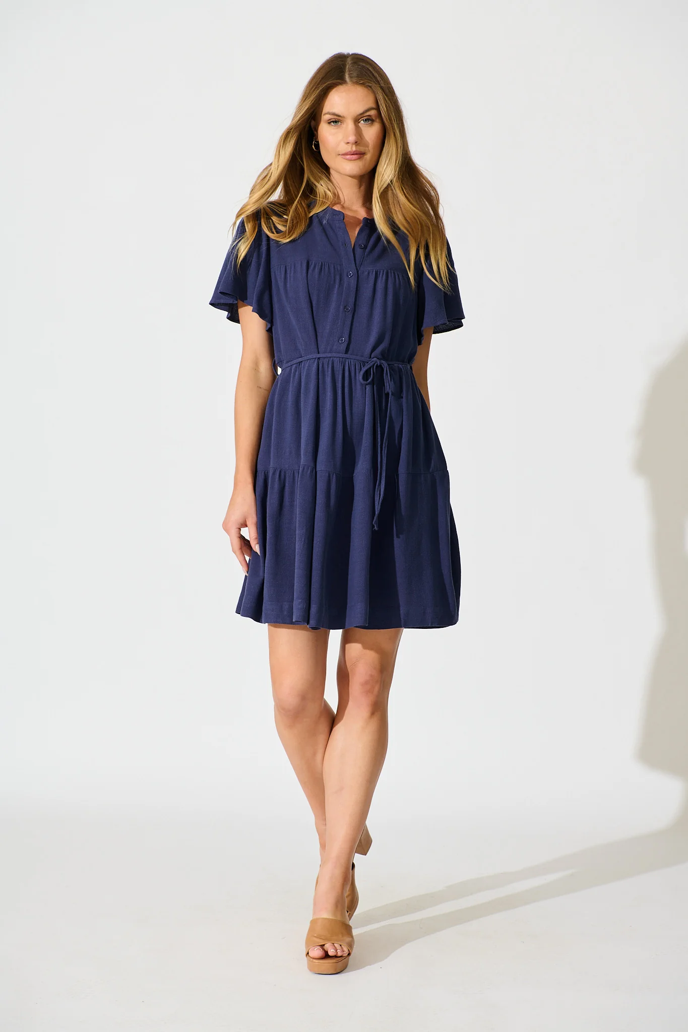 Rosemary Smock Dress in Navy Linen Blend