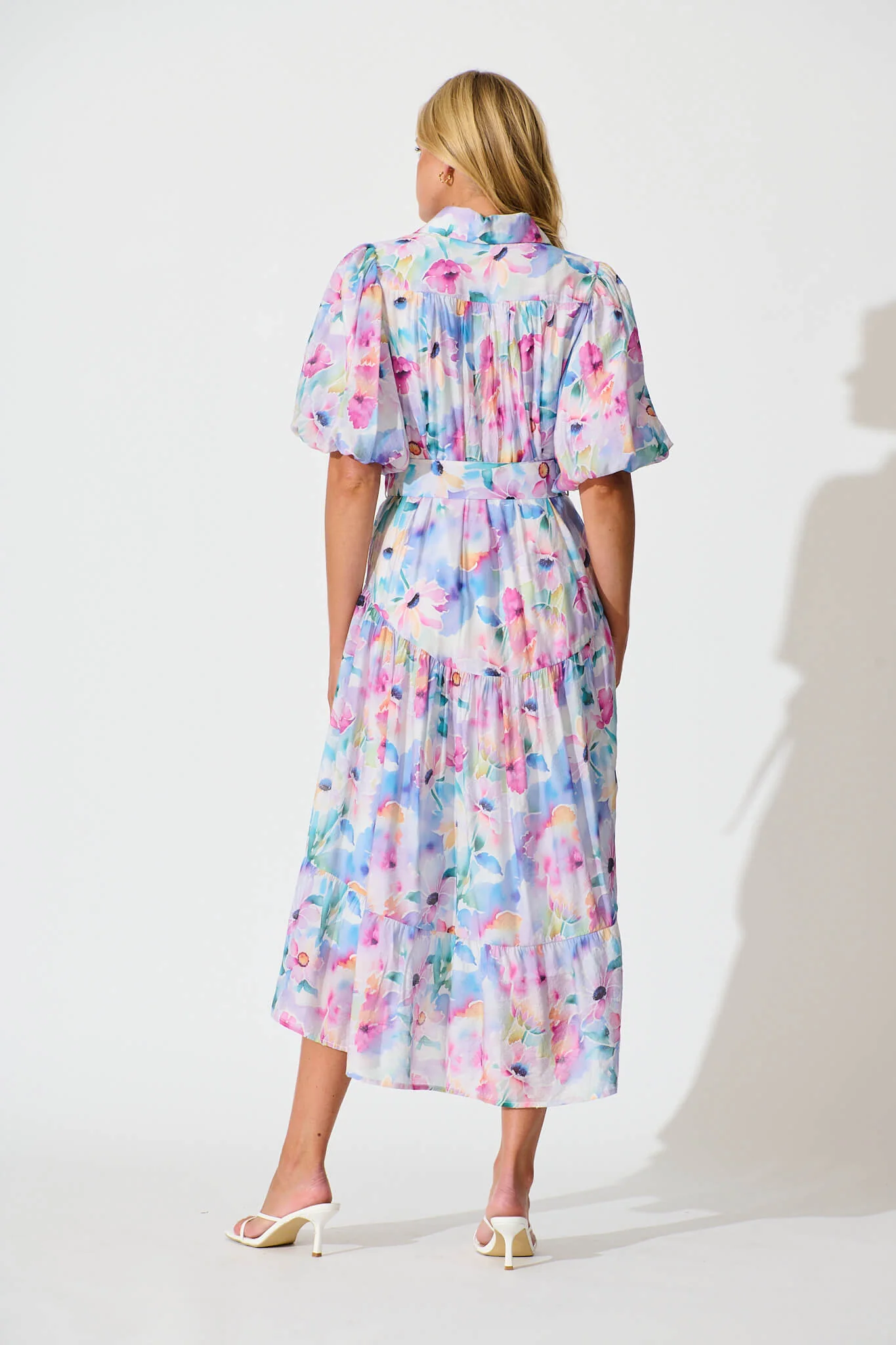 Rosina Maxi Shirt Dress in Pastel Watercolour Floral - Image 4