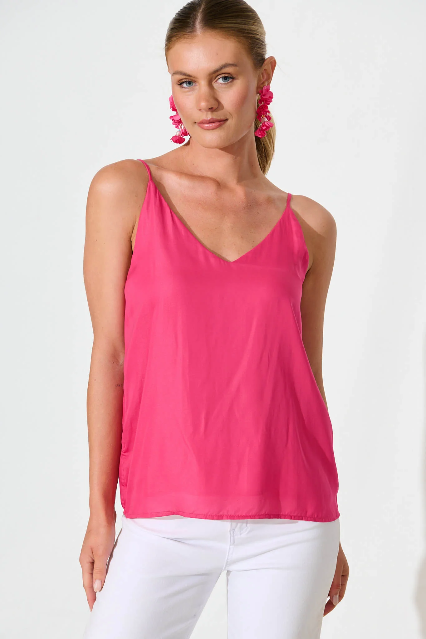 Rowland Cami Top in Hot Pink Satin - Image 3