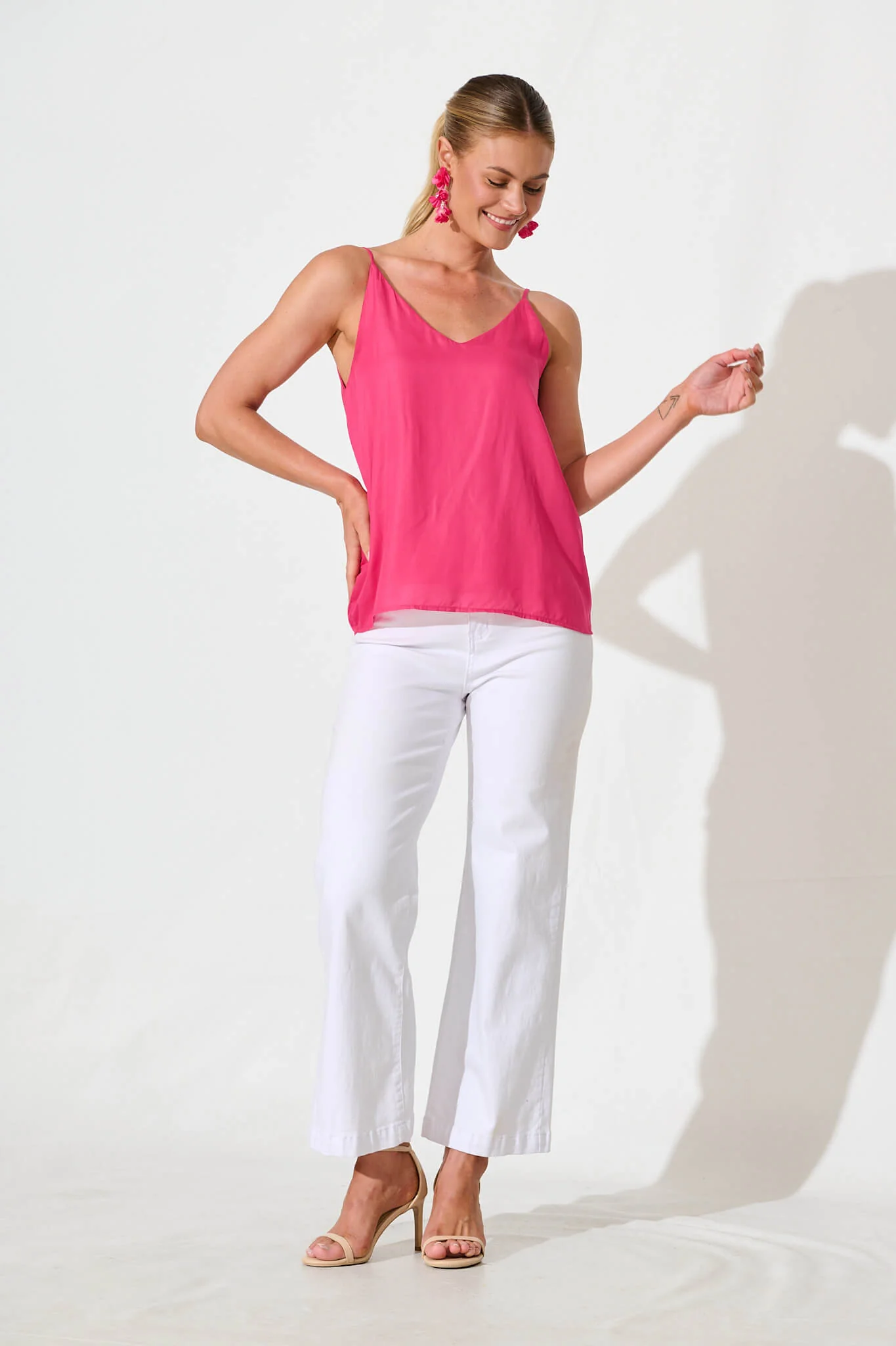 Rowland Cami Top in Hot Pink Satin - Image 8