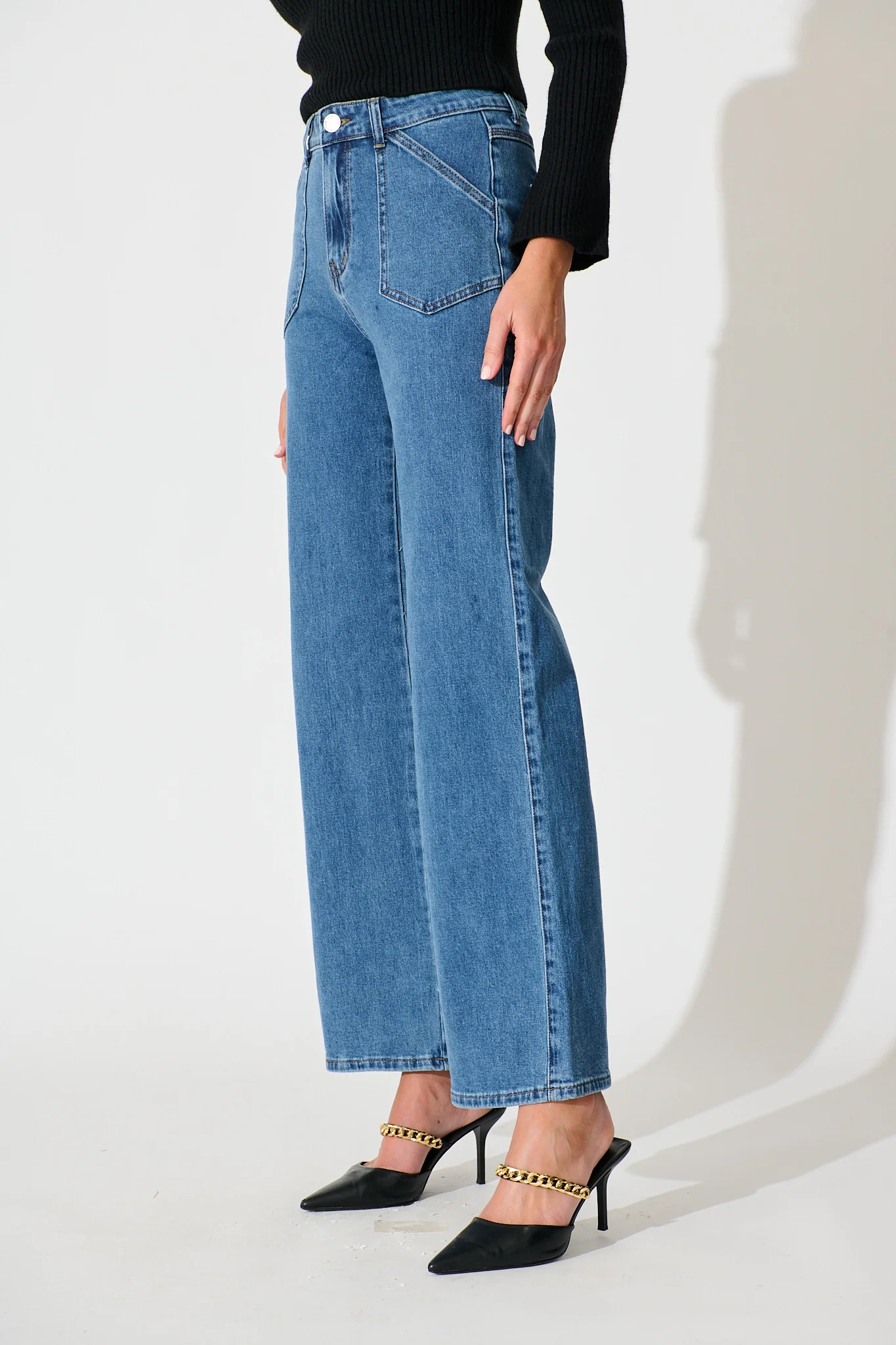 Roxana High Rise Wide Leg Jean in Mid Blue Denim - Image 2
