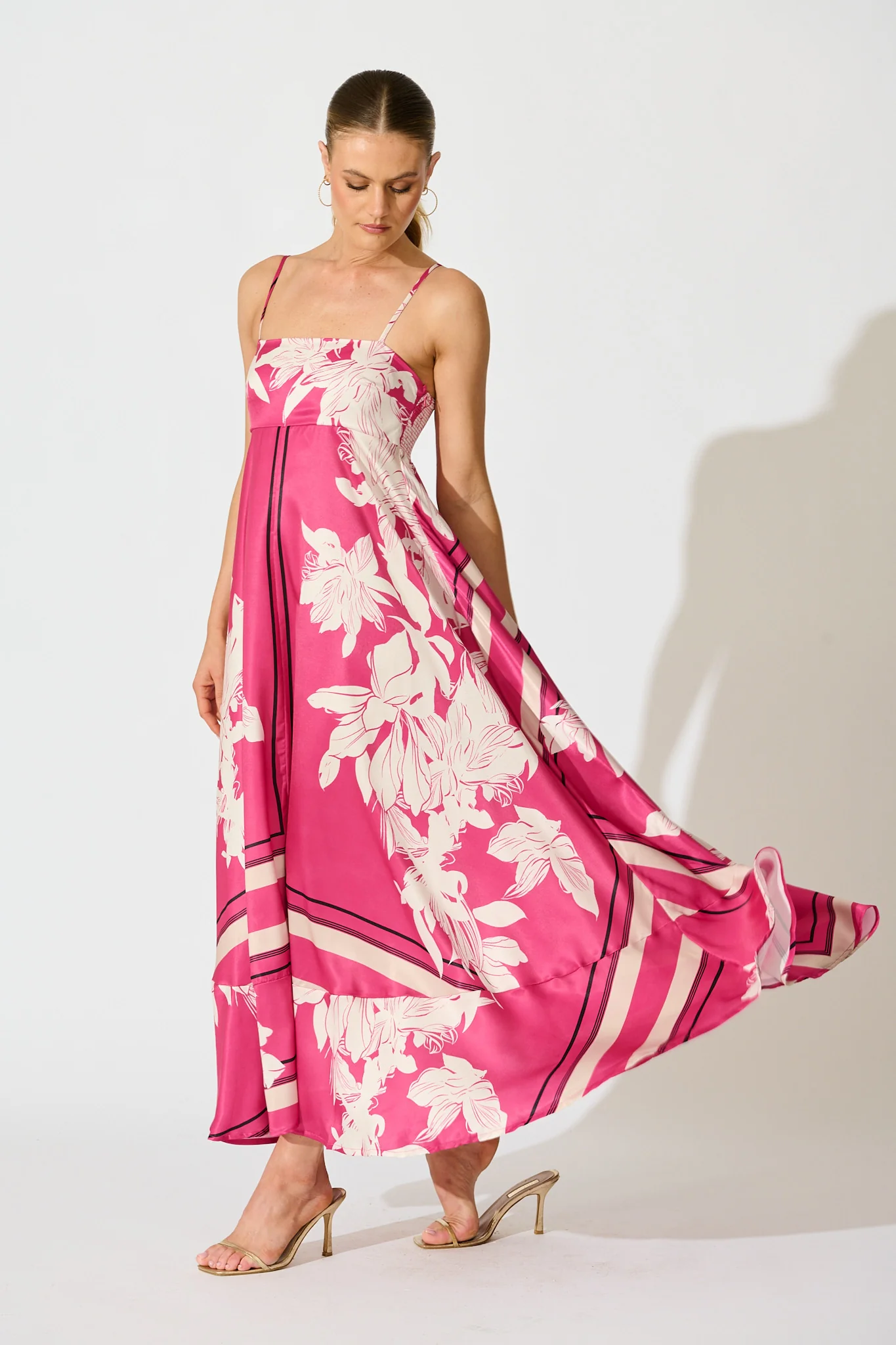 Ruthie Maxi Sundress in Magenta Floral Satin - Image 3