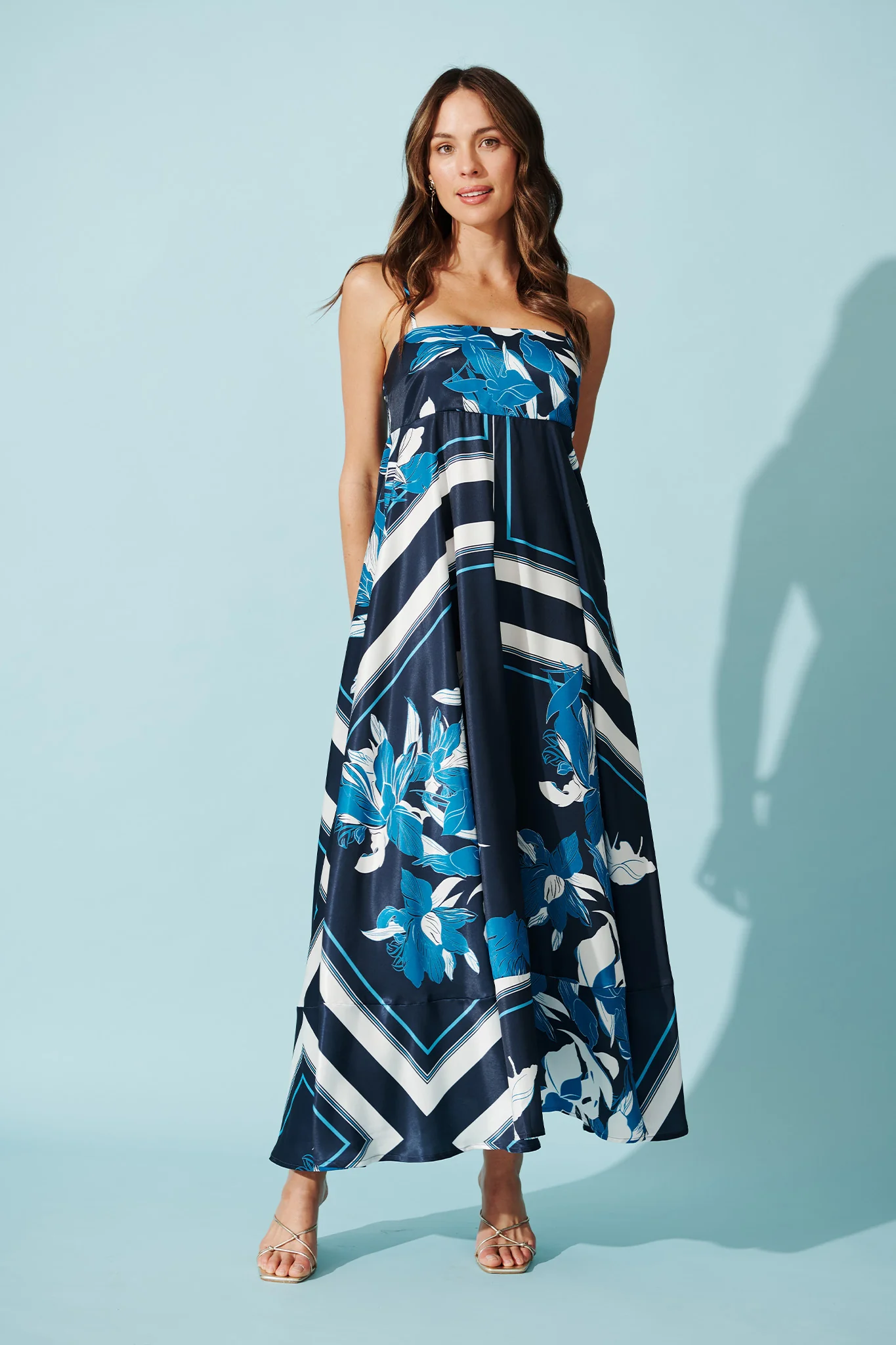 Ruthie Maxi Sundress in Navy Floral Satin - Image 4