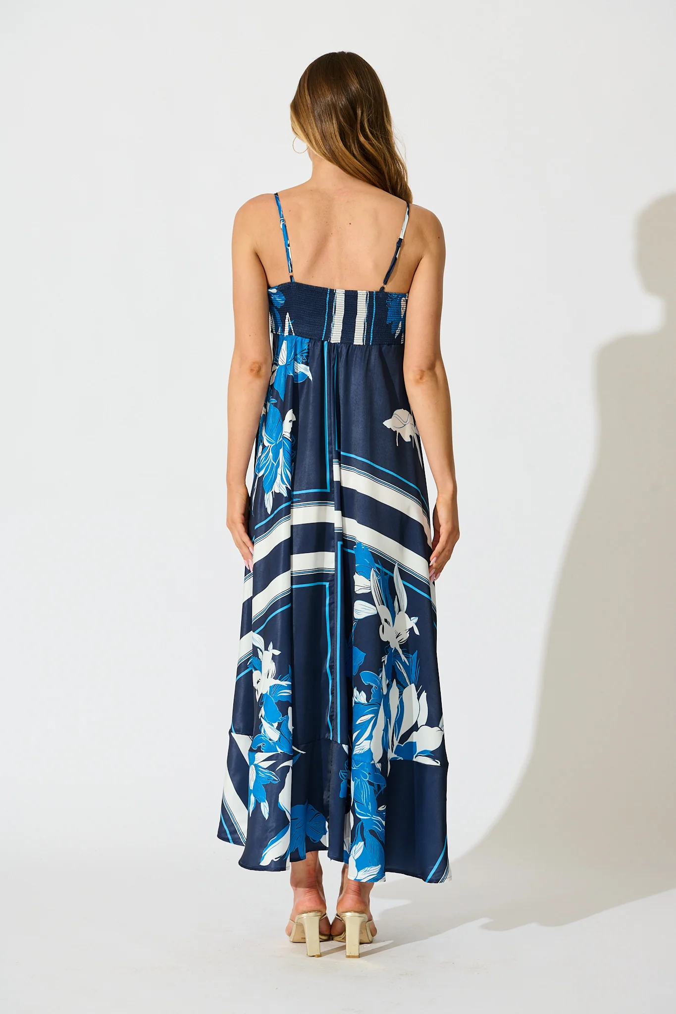 Ruthie Maxi Sundress in Navy Floral Satin - Image 7