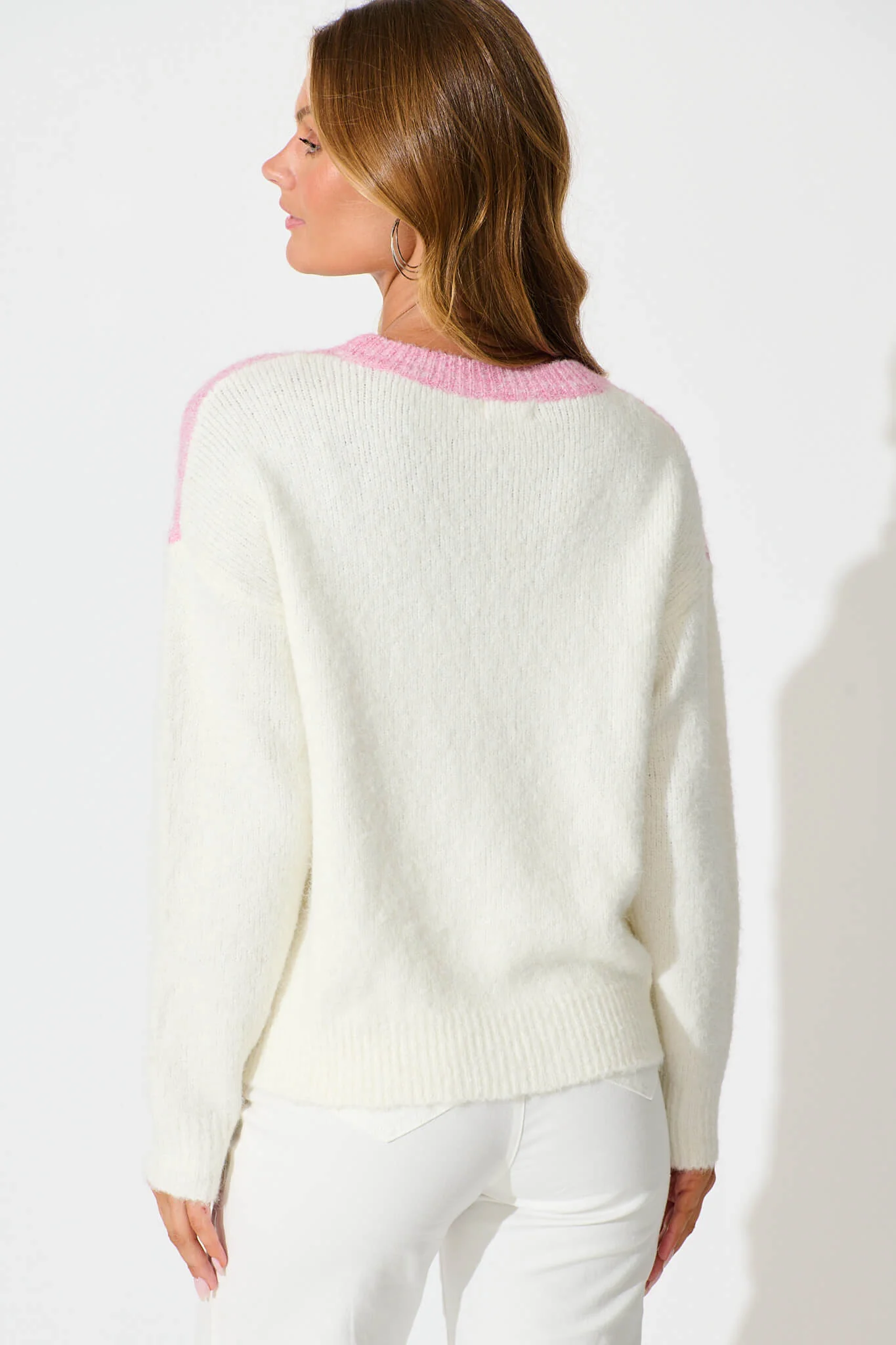 Sabre Knit in Pink with Green Colourblock Sequin Wool Blend - Image 7