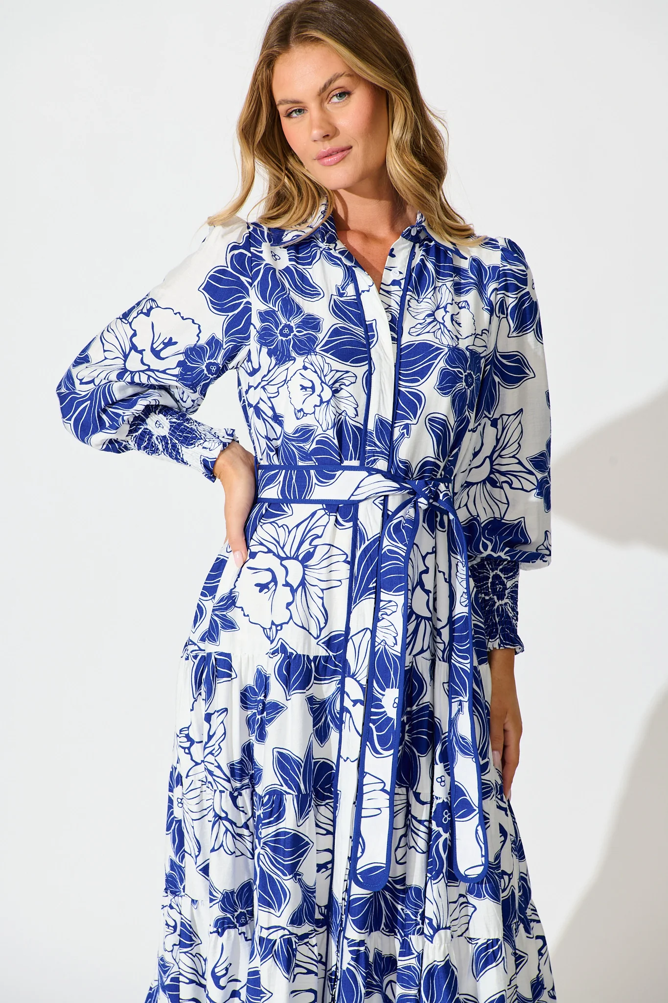 Sabrina Maxi Shirt Dress in Cobalt Floral - Image 2