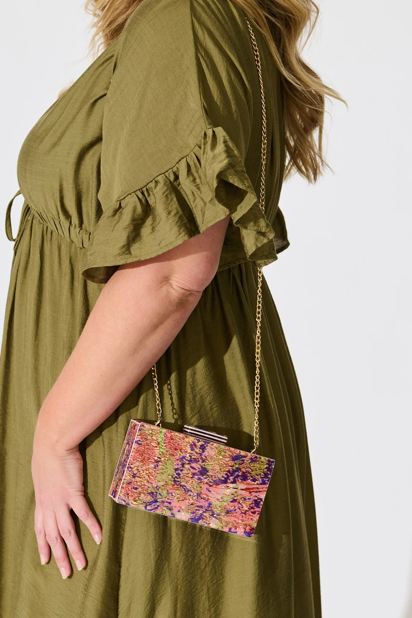 Sabrina Resin Clutch in Multi Confetti with Chain - Image 4