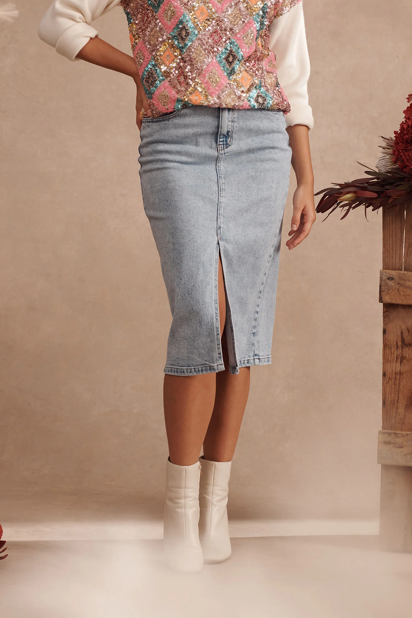 Sadie Denim Skirt in Acid Washed Blue - Image 5