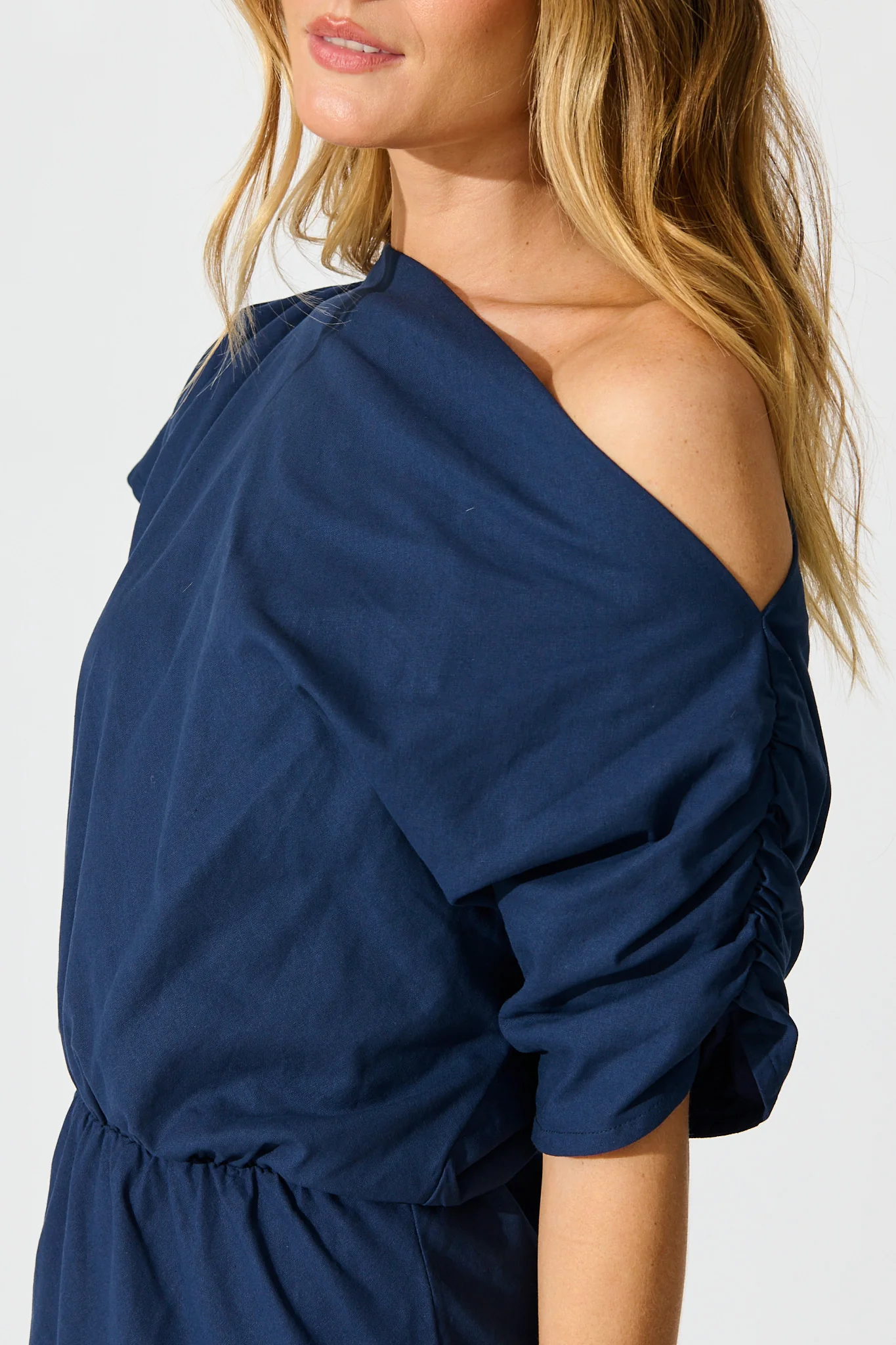 Saffron Sky Maxi Off Shoulder Dress in Navy Cotton - Image 5