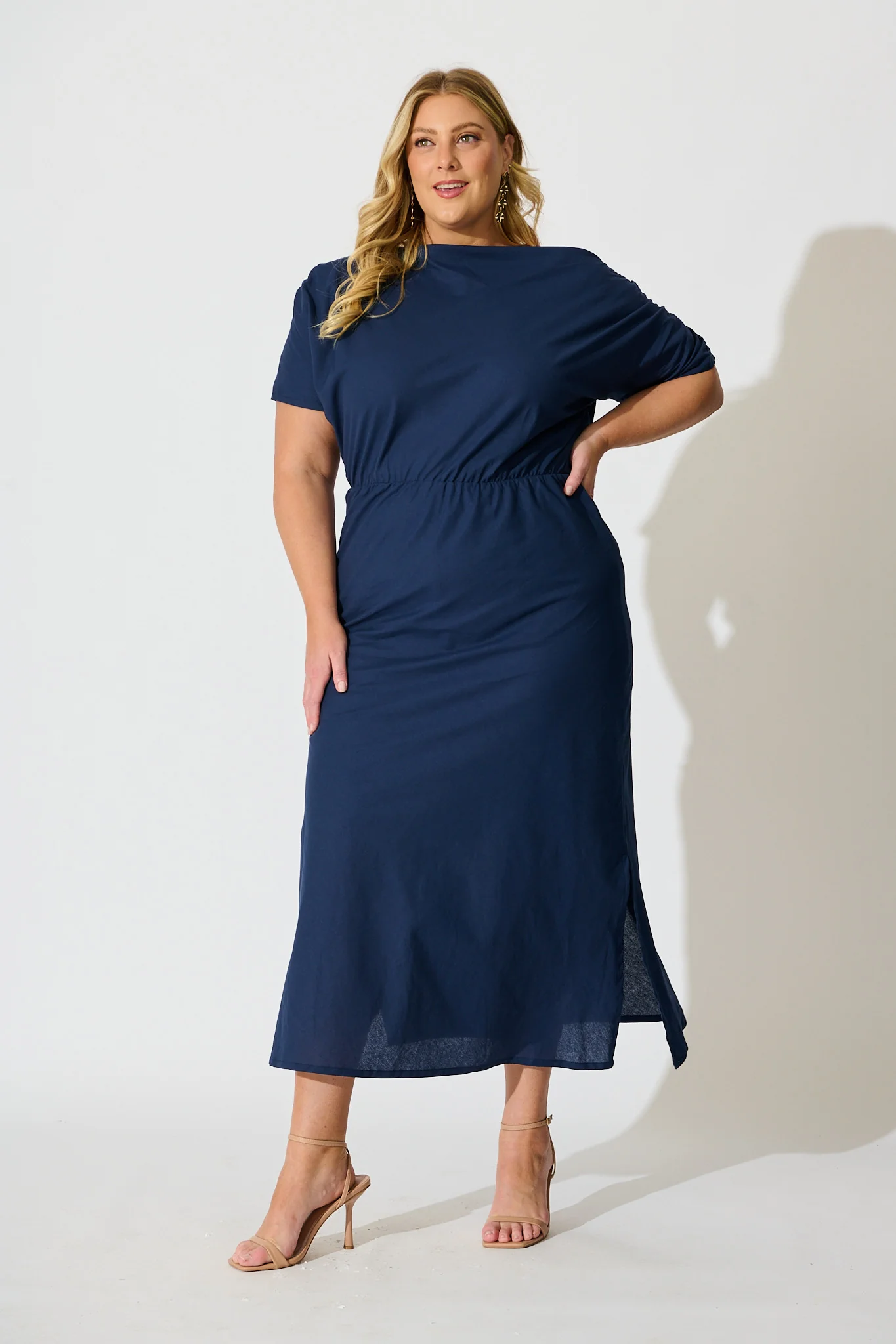 Saffron Sky Maxi Off Shoulder Dress in Navy Cotton - Image 7