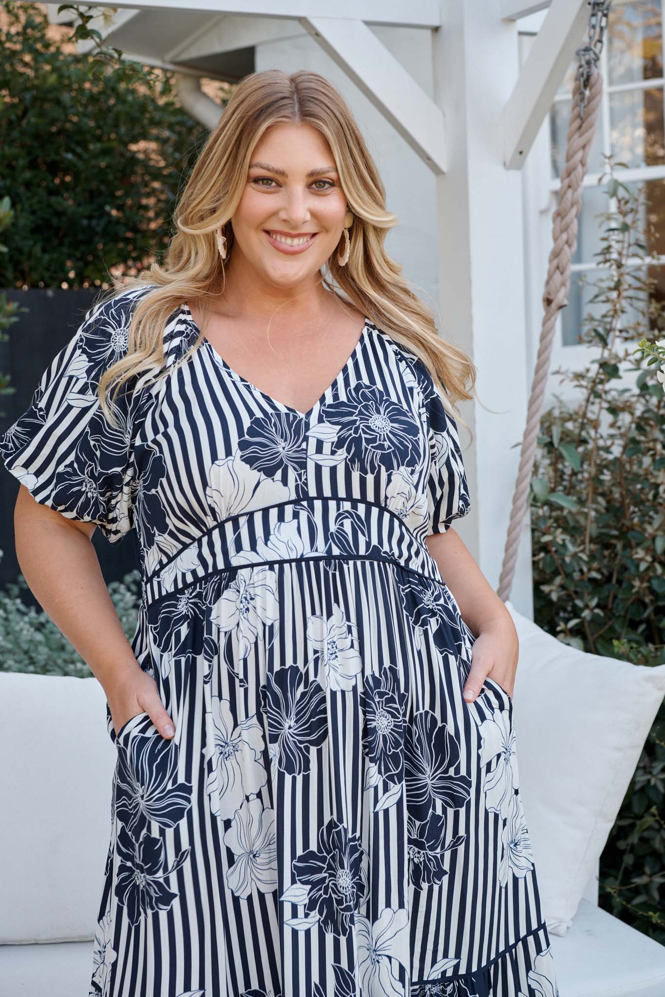 Sailaway Midi Dress in Navy Stripe Floral - Image 9