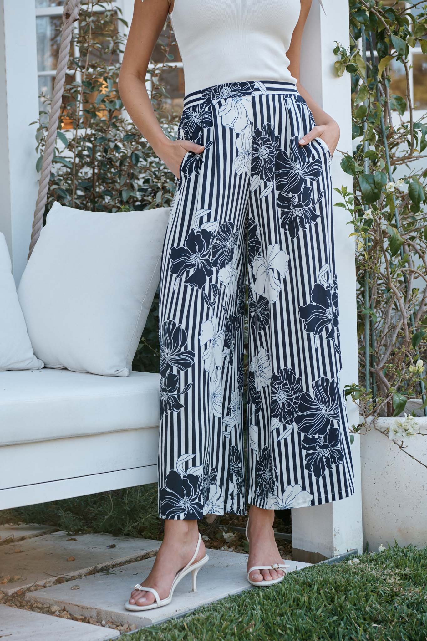 Sailbloom Pant in Navy Stripe Floral