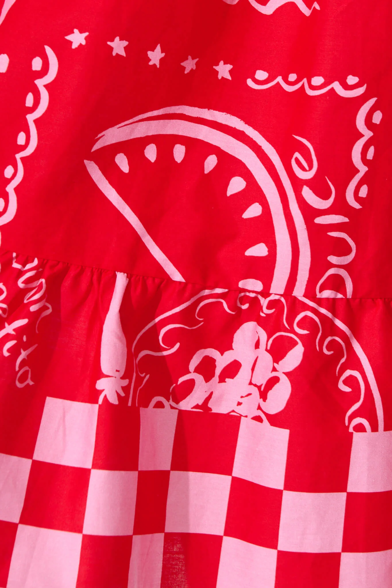 Saldana Smock in Red with Pink Border Print Cotton - Image 6